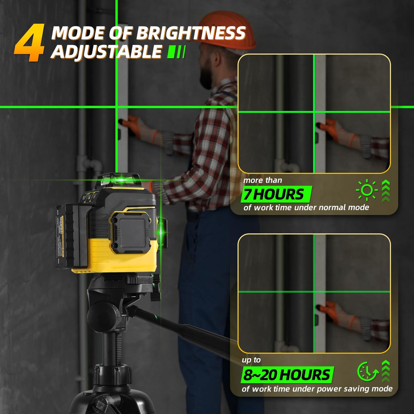 IKOVWUK Laser Level with Tripod, Laser Level 3x360° Self Leveling 12 Green Line, Rechargeable Battery 2 x 3000 mAh & Type-C Charging Port, Compact Adjustable 1.6M Tripod & Carry Pouch Included - Medaid International