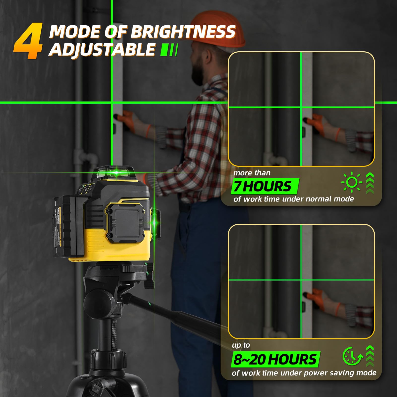 IKOVWUK Laser Level with Tripod, Laser Level 3x360° Self Leveling 12 Green Line, Rechargeable Battery 2 x 3000 mAh & Type-C Charging Port, Compact Adjustable 1.6M Tripod & Carry Pouch Included - Medaid International