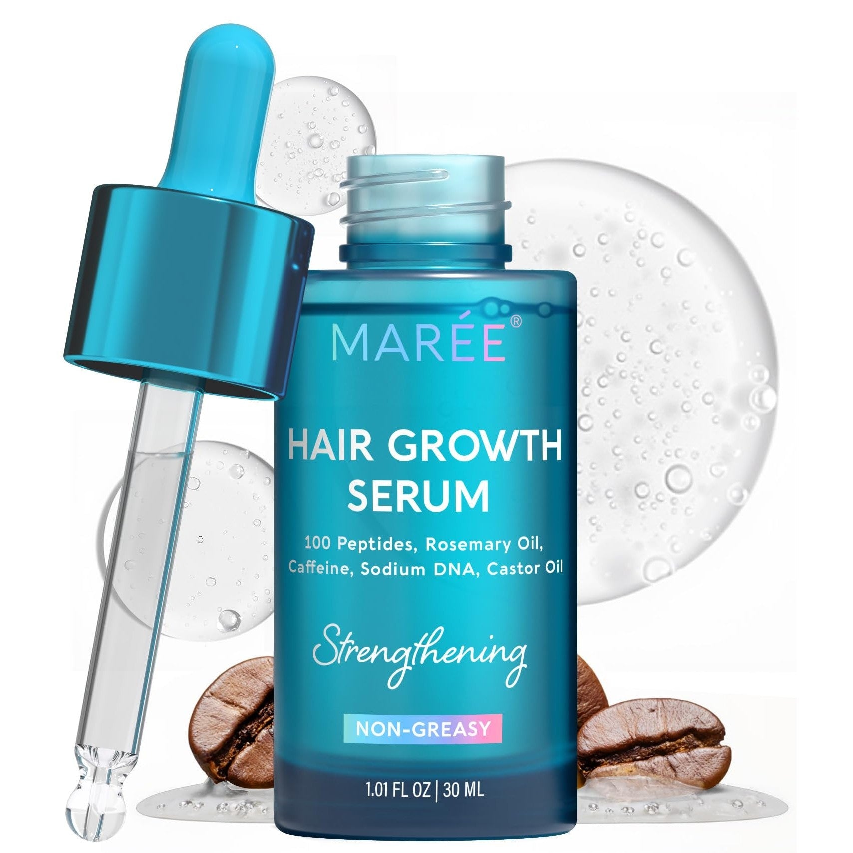 MAREE Hair Growth Serum - Caffeine Peptides Castor Rosemary Oil for Hair Growth - Products for Women & Men - Hair Oils for Hair Growth - Hair Regrowth Tonic - Scalp Serum - Suero Para El Cabello - Medaid International