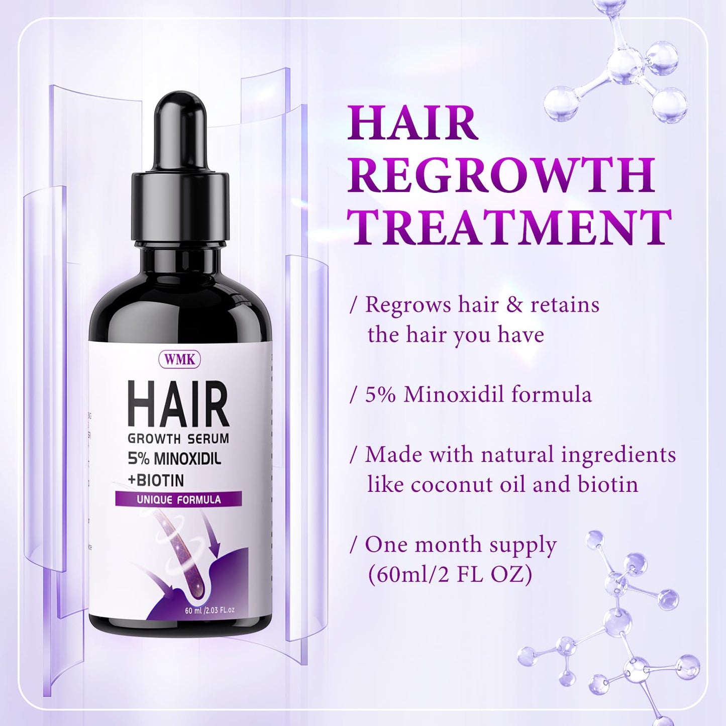 5% Minoxidil for Men and Women Hair Growth Oil, Biotin Hair Serum, 2.03 fl oz - Medaid International