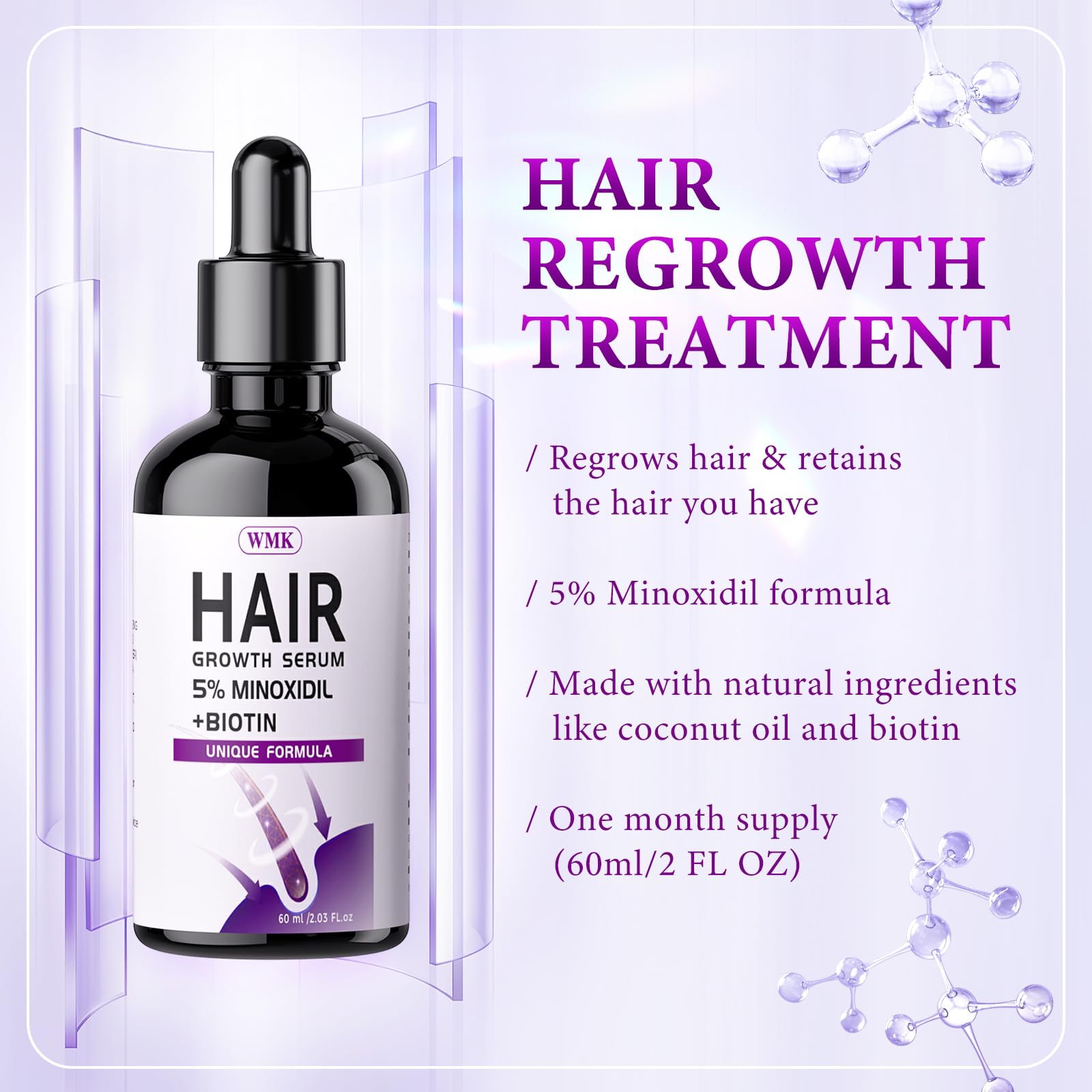 5% Minoxidil for Men and Women Hair Growth Oil, Biotin Hair Serum, 2.03 fl oz - Medaid International