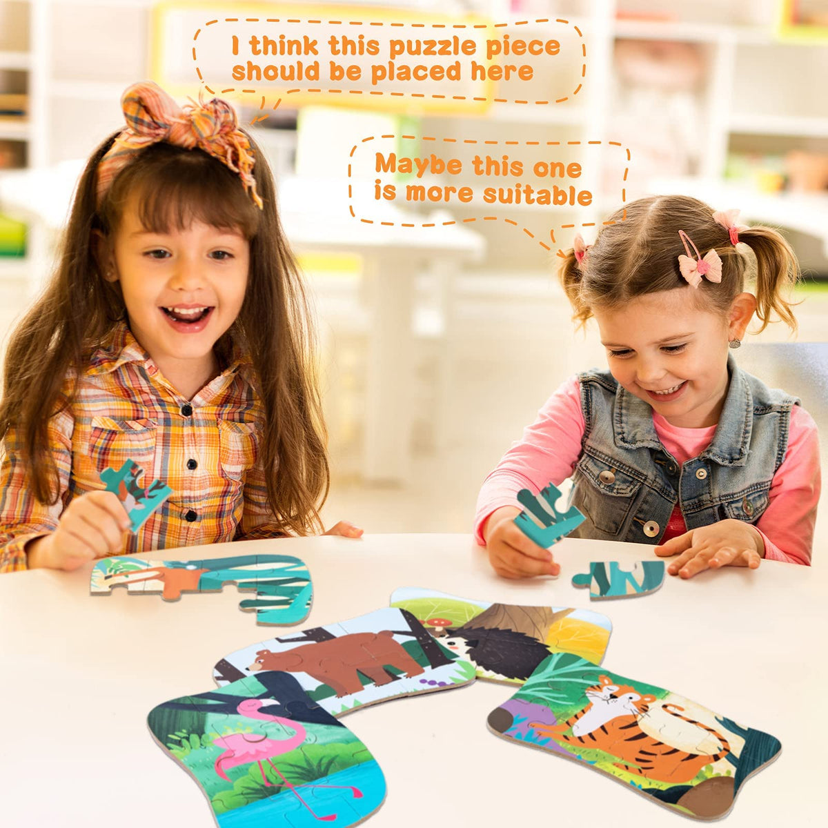 KASTWAVE Flamingo Puzzles for 3 4 5 6 Year Olds, 5-in-1 Dinosaur Jigsaw Puzzles with Iron Box for Storage, Dinosaur Toys Gifts for Boys, Girls, Kids and Children (Astronaut Jigsaw)