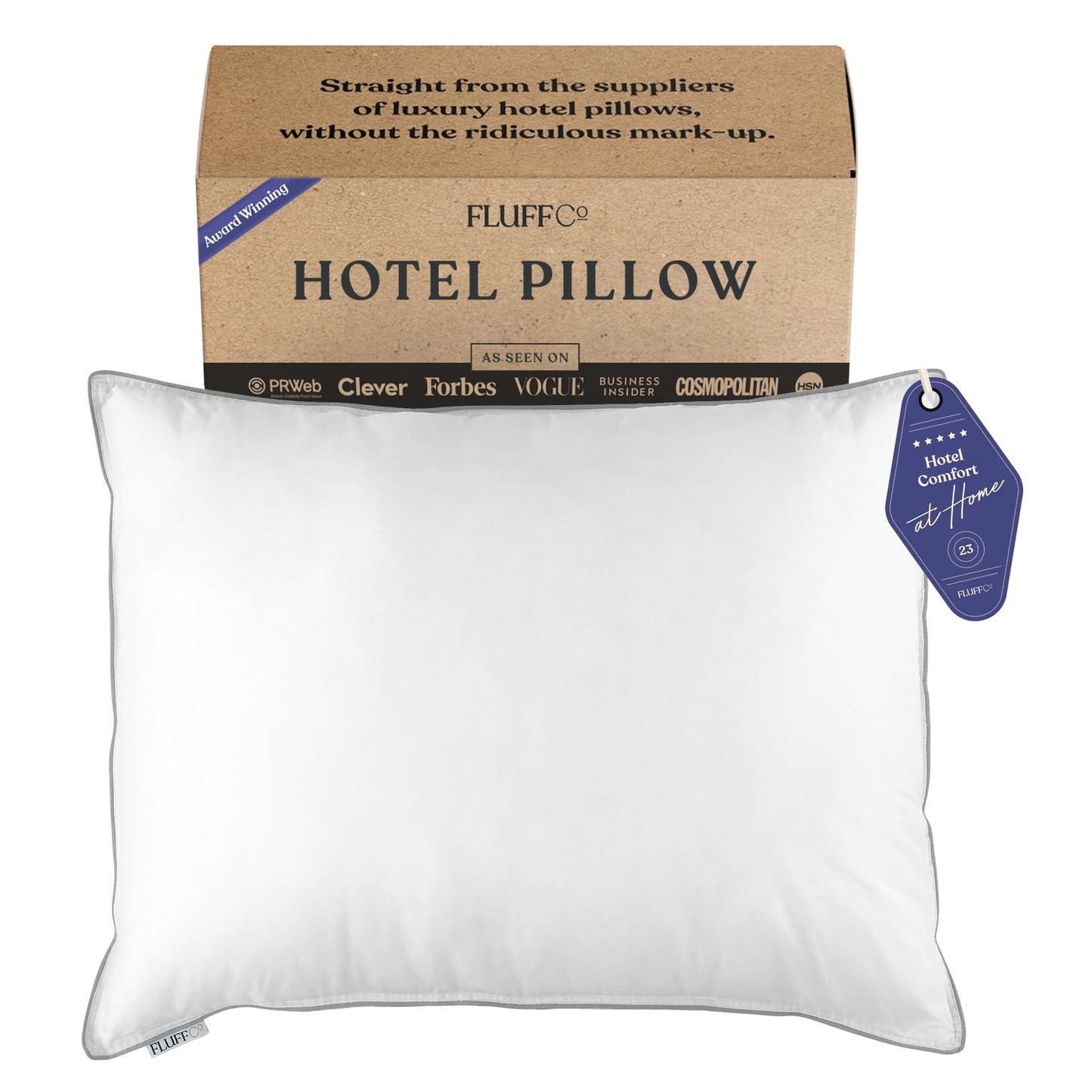 FluffCo Zen Fluff Pillows - Down Alternative - Standard/Queen Bed Pillow for Sleeping Made in USA - Luxury Hotel-Quality Pillow - 100% Cotton, 300 Thread Count (Soft Queen Size 1 Pack) - Medaid International