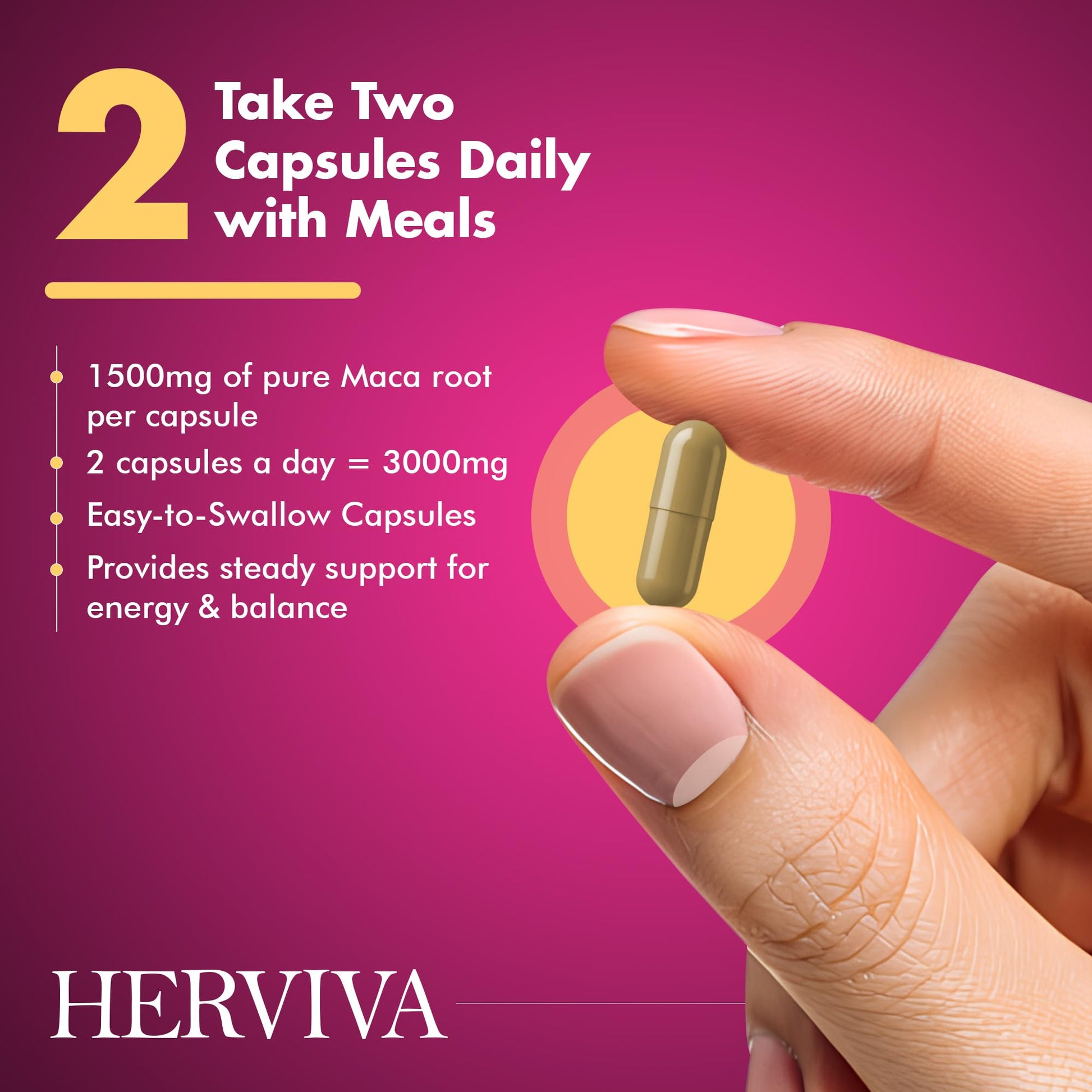 HERVIVA Maca Root Capsules for Women & Men – Maca Root Powder 1500mg per Serving – Vegan Veggie Capsules - Medaid International