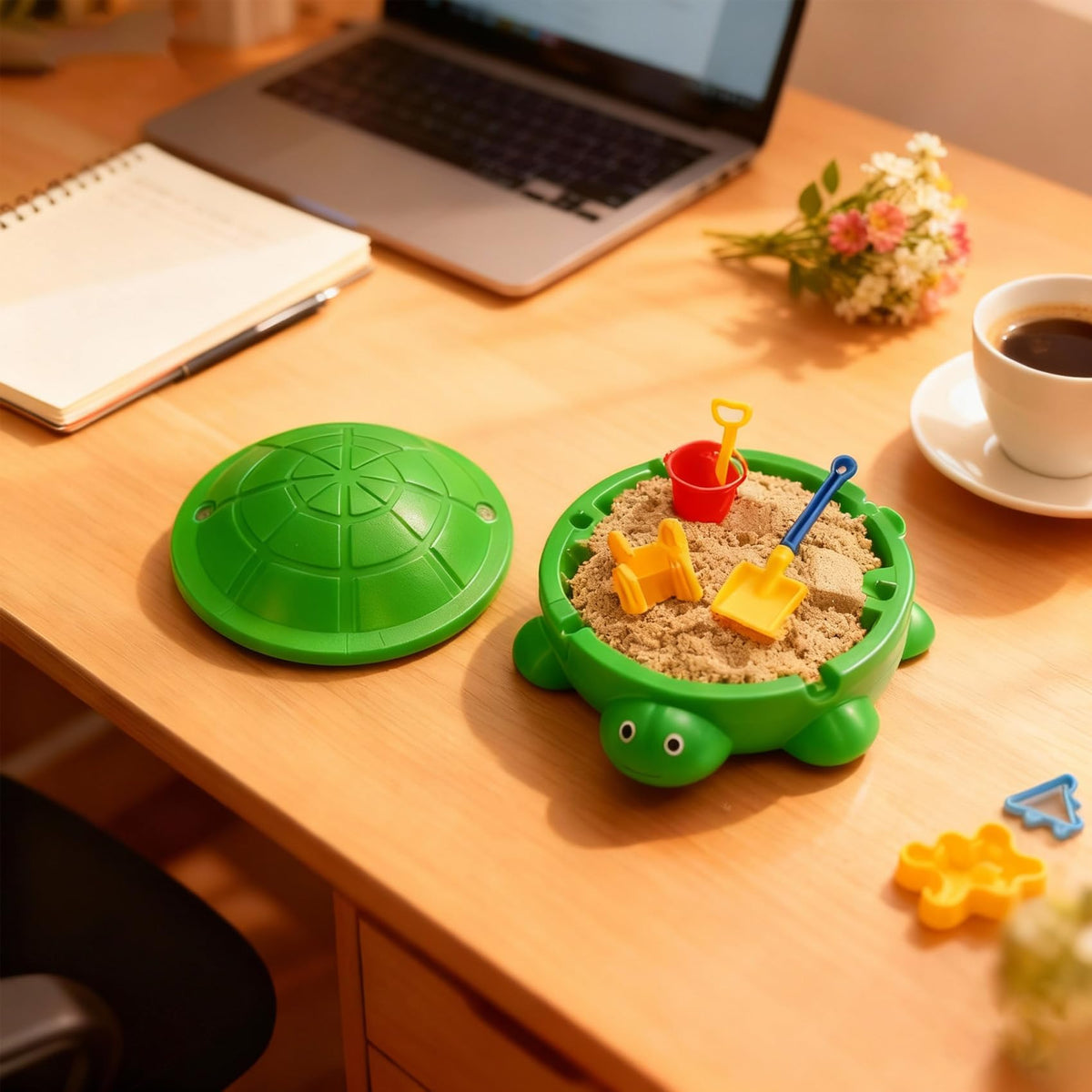 Mini Turtle Sandbox for Desk, Turtle Sandbox with Lid, Minis Zen Garden with Molds Sand Mini Tools Fun Gifts