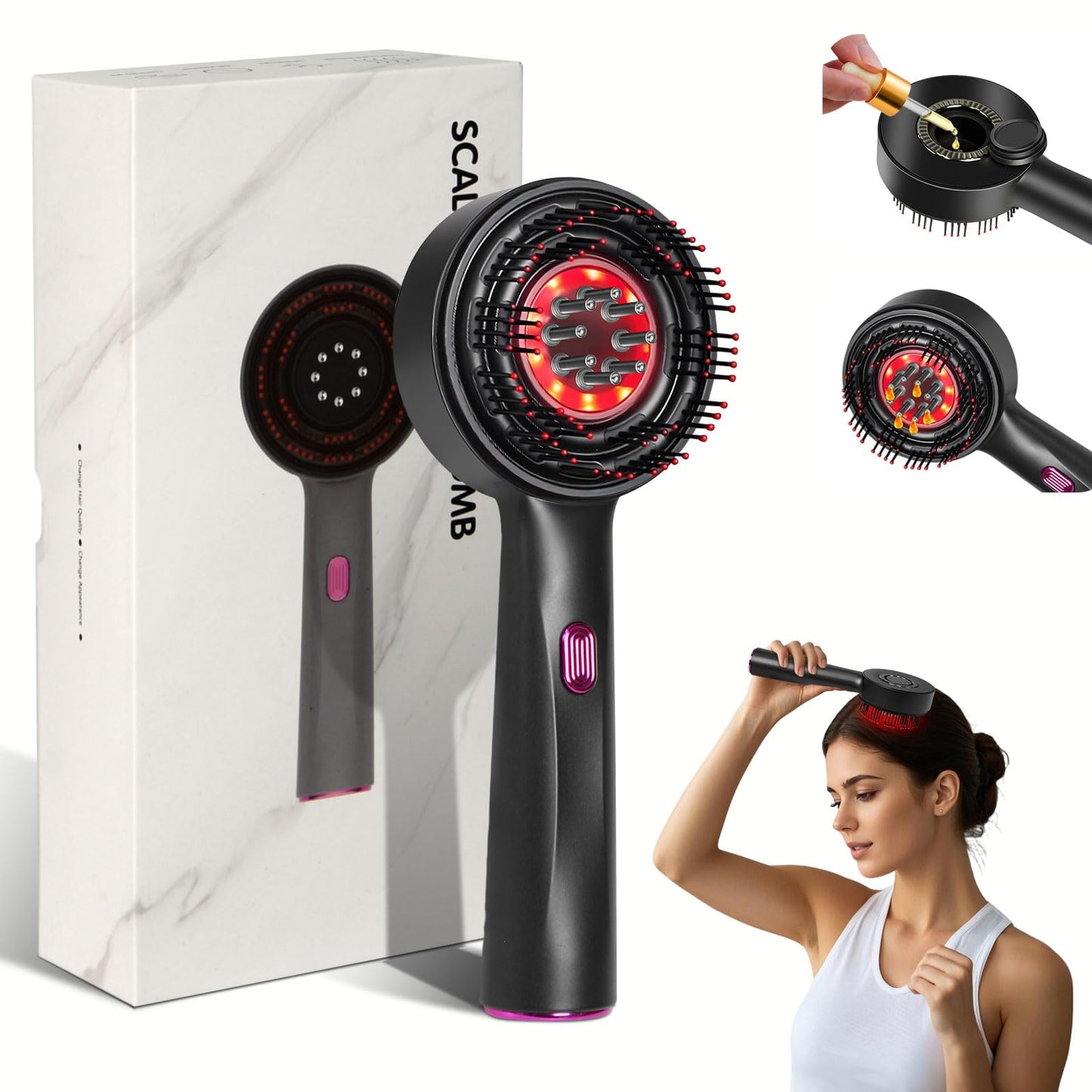 MERNUNUX Laser Therapy Hair Growth Comb, 3 in 1 Hair Oil Applicator for Hair Care, 360° Electric Scalp Massager, Stimulates Hair Regrowth for Men & Women, IPX7 Waterproof - Medaid International