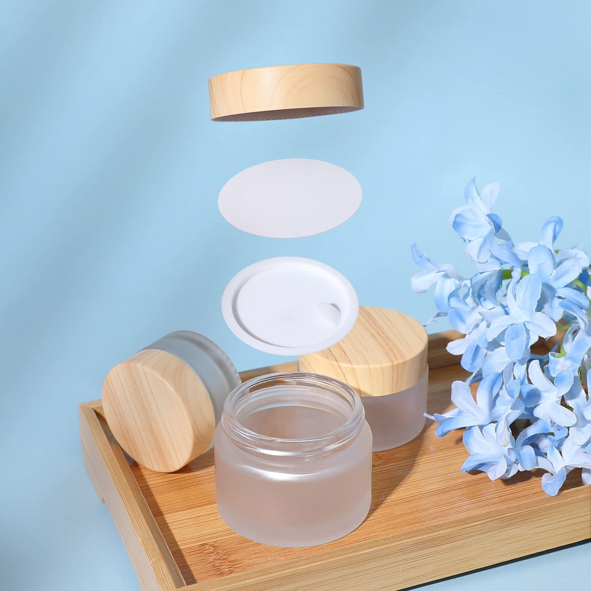 TERRIFI Cosmetic Containers, 10ML Frosted Glass Jars with Leakproof Lids for Makeup, Lip Scrub, Balm, Lotions, Eye Creams & DIY Samples (8 Pack)