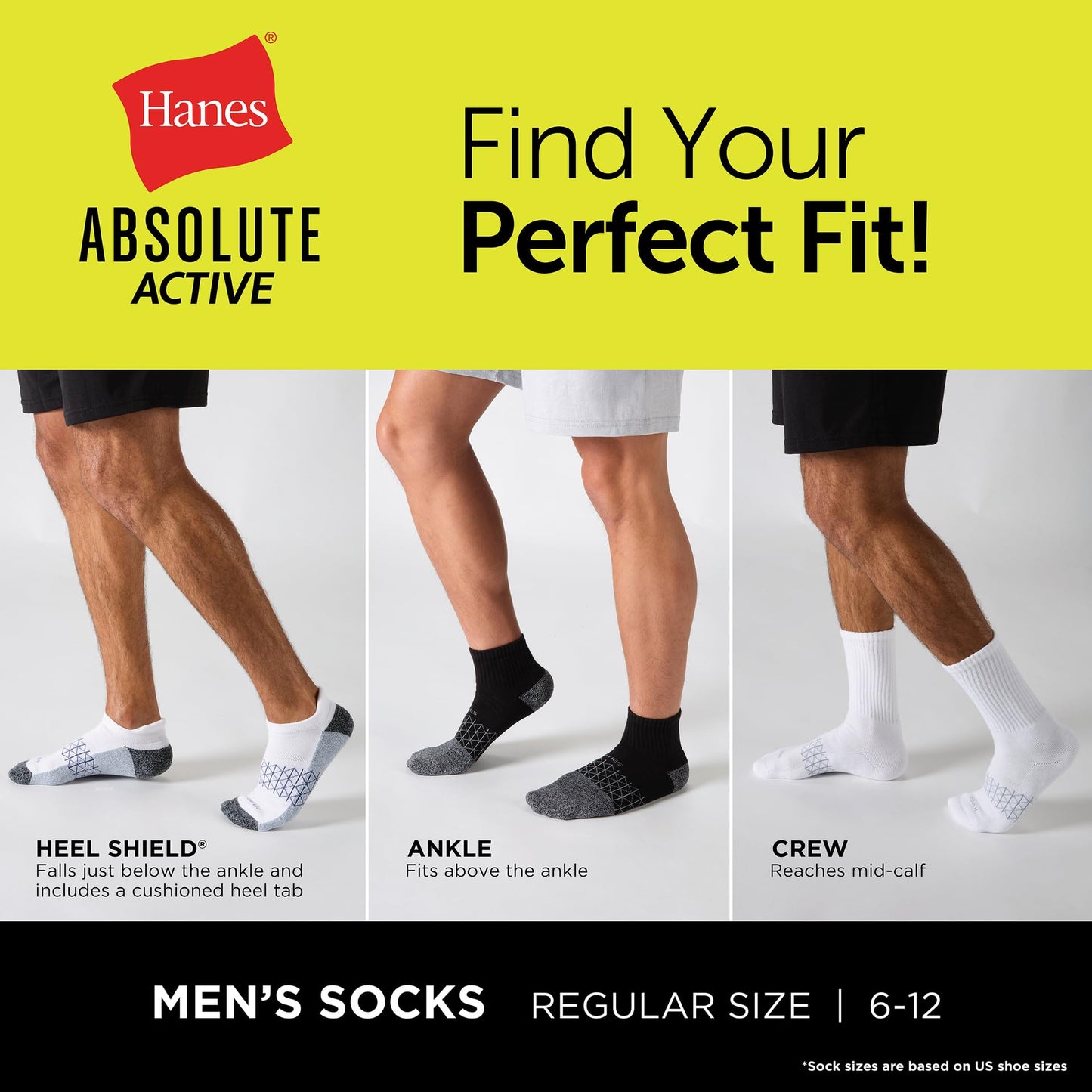 Hanes Men's Absolute Active Cushioned Ankle, Moisture Wicking Socks, Seamless Toe, 4-Pack, White/Gray Marl, 6-12 - Medaid International