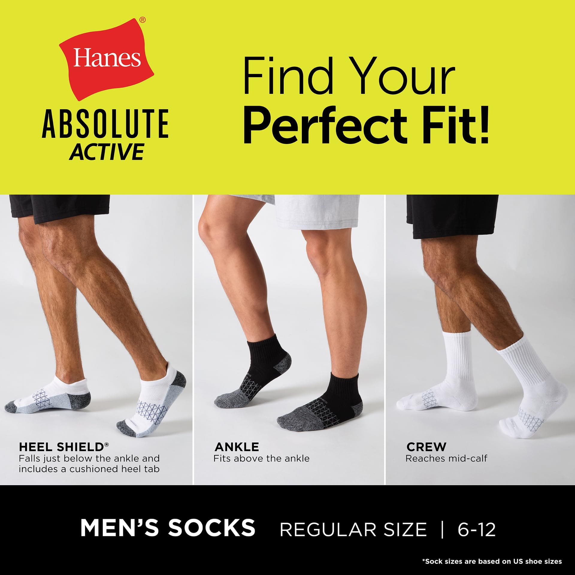 Hanes Men's Absolute Active Cushioned Ankle, Moisture Wicking Socks, Seamless Toe, 4-Pack, White/Gray Marl, 6-12 - Medaid International