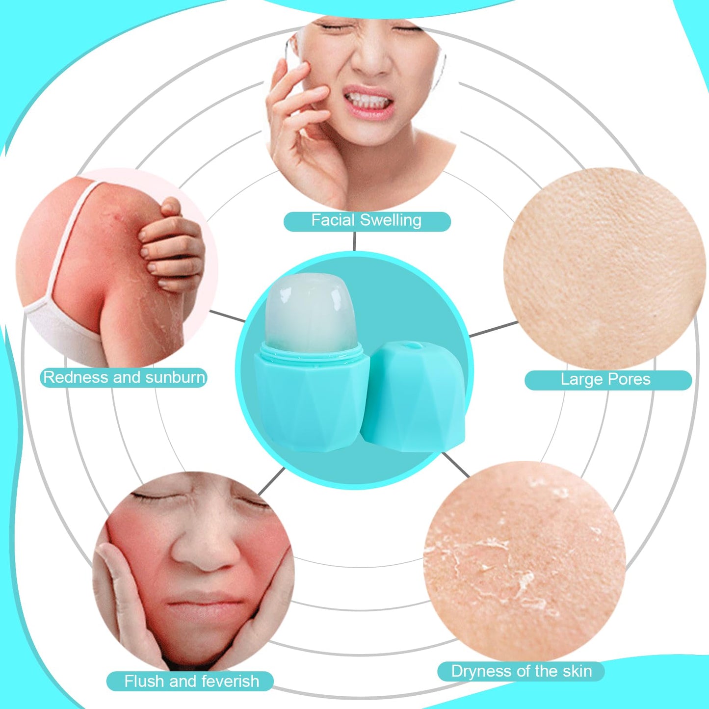 Joyeee Ice Face Roller and Gua Sha Set, Reusable Silicone Mold, Gua Sha Stone Massager Tools for Shrink Pores Anti Wrinkle Reduce Puffiness Improve Skin Elasticity - Medaid International