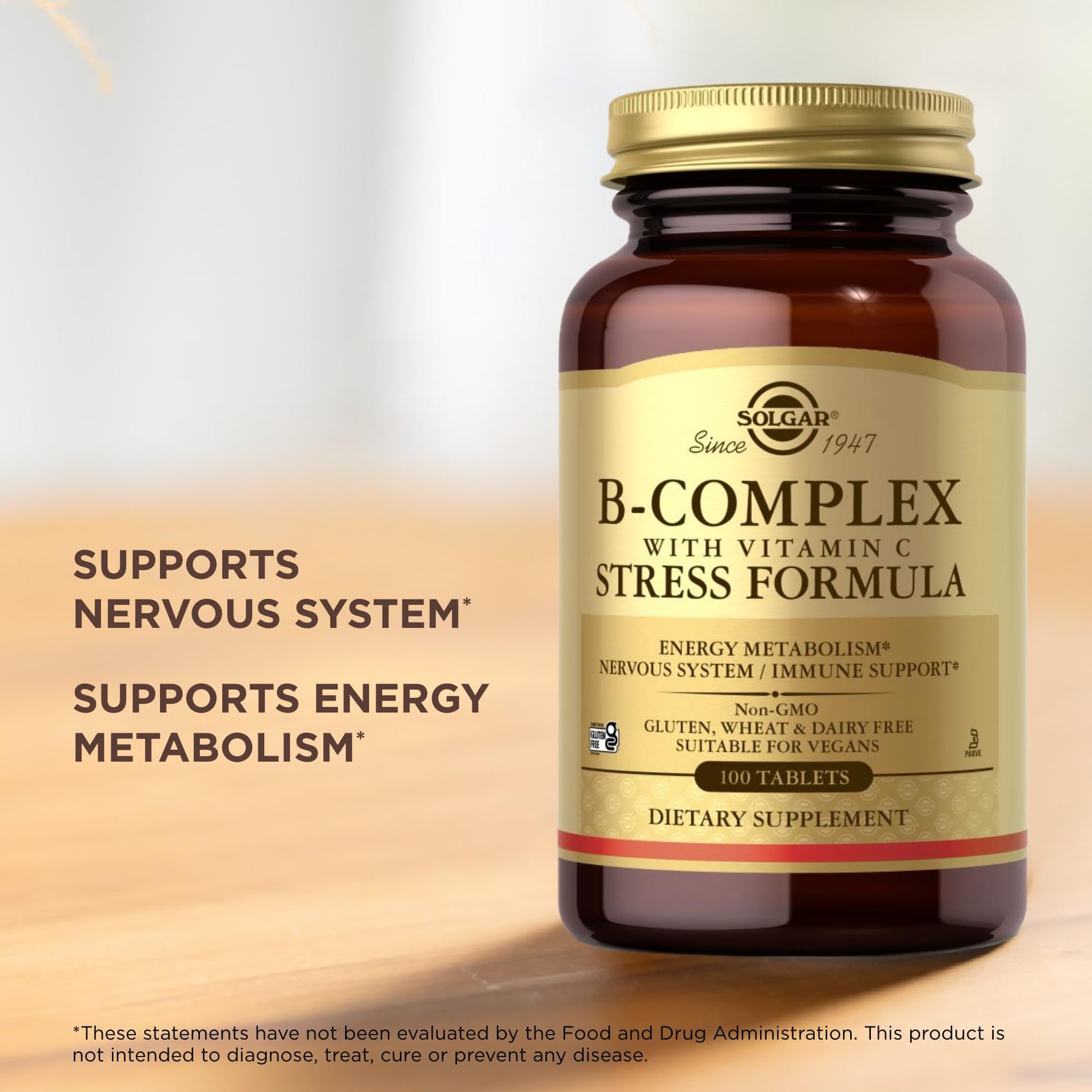 Solgar B-Complex with Vitamin C - 100 Tablets - Non-GMO, Vegan, Kosher & Gluten Free - 50 Servings - Medaid International