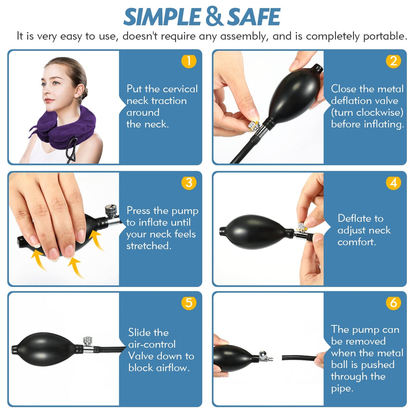 Jaximy Neck Stretcher for Neck Pain Relief, Cervical Traction Device, Neck Traction Device, Adjustable Inflatable Neck Brace & Cervical Neck Traction Device Home Use Decompression(Purple) - Medaid International