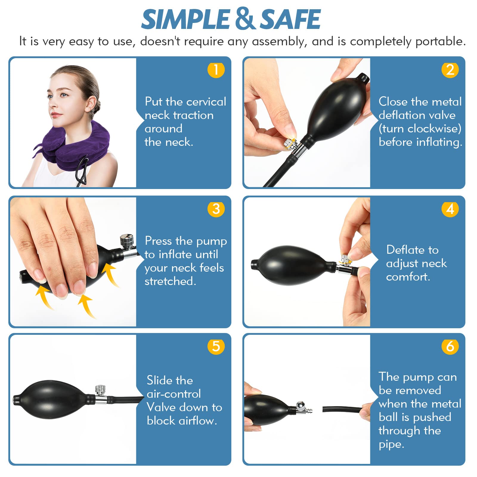Jaximy Neck Stretcher for Neck Pain Relief, Cervical Traction Device, Neck Traction Device, Adjustable Inflatable Neck Brace & Cervical Neck Traction Device Home Use Decompression(Purple) - Medaid International