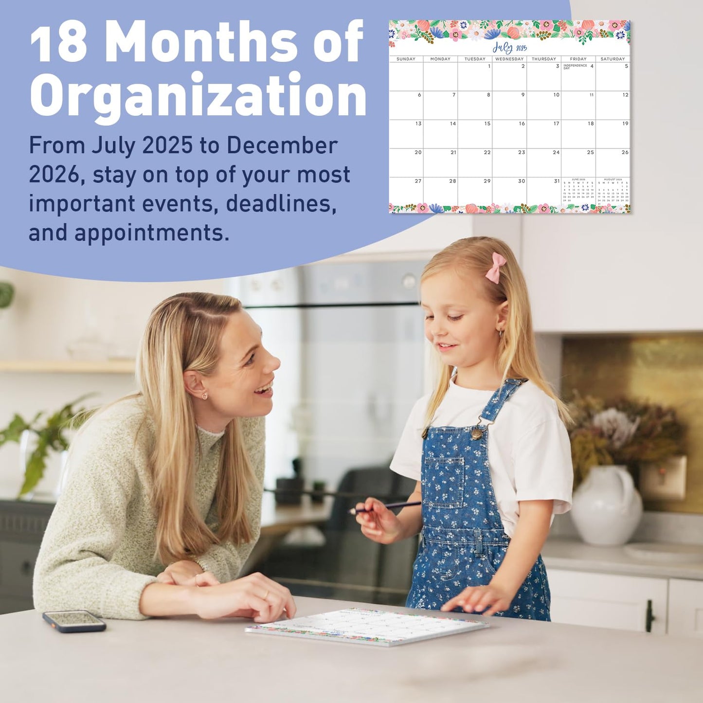 S&O Floral Magnetic Fridge Calendar from July 2025-Dec 2026 - Tear-Off Refrigerator Calendar to Track Events & Appointments - 18 Month Magnetic Planner for Fridge for Easy Planning - 8"x10" in. - Medaid International