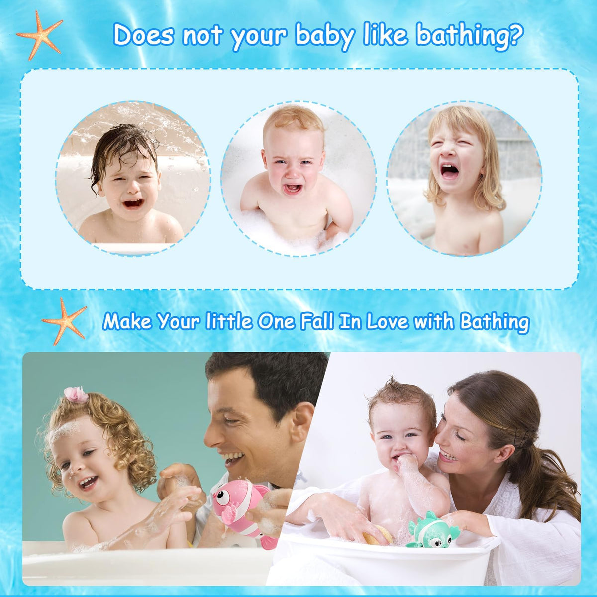 TERRIFI Baby Bath Toys, Wind-Up Paddling Pool Toys for 1-3 Year Olds, Floating Swimming Clownfish, Clockwork Water Toys Game for Kids, Toddler Girls and Boys, Bath Time Shower Gifts