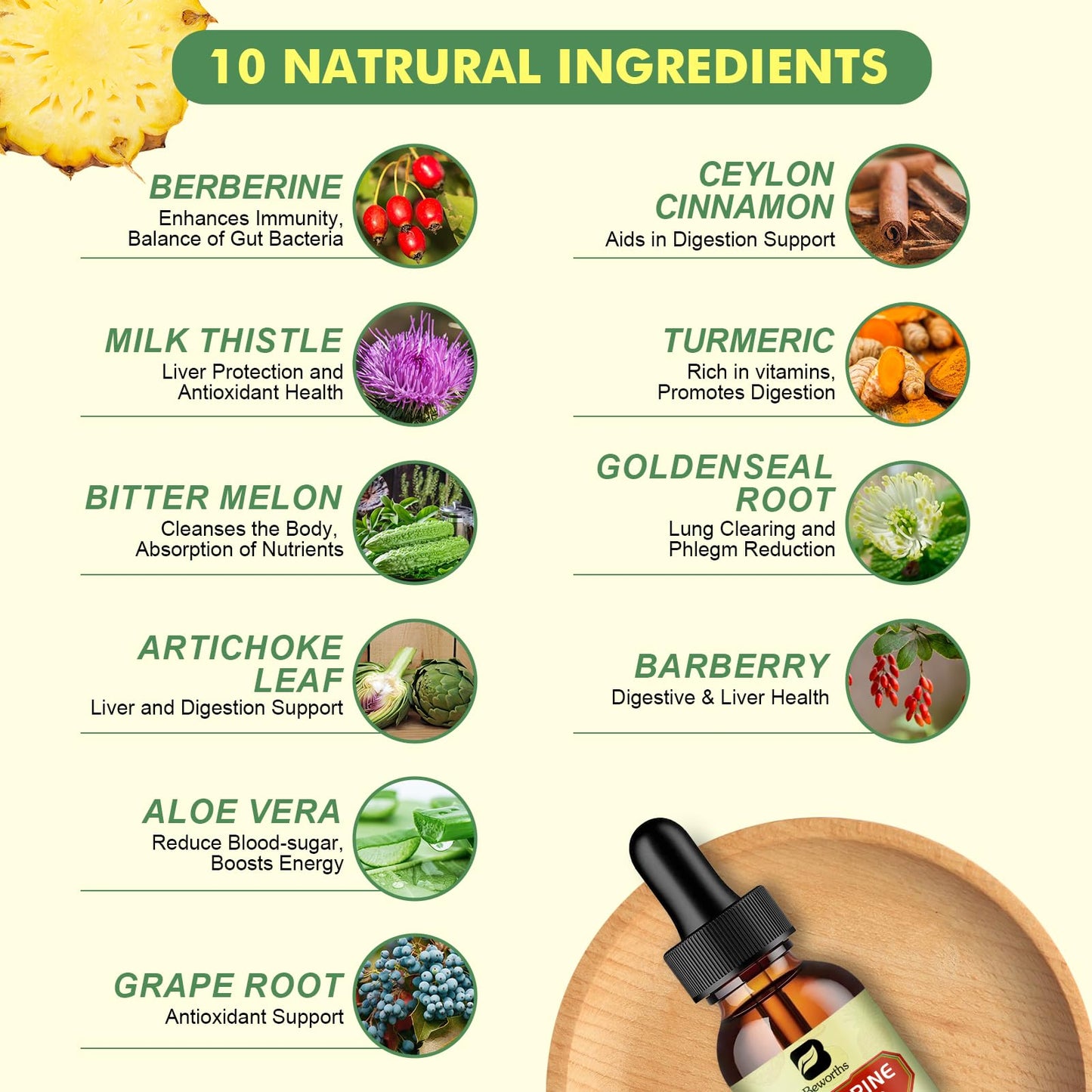 Berberine Supplement with Ceylon Cinnamon - Berberine Liquid Drops with Turmeric Curcumin, Ceylon Cinnamon, Bitter Melon, Berberine Phytosome for Digestion System, Immune Health Support -Vegetarian - Medaid International