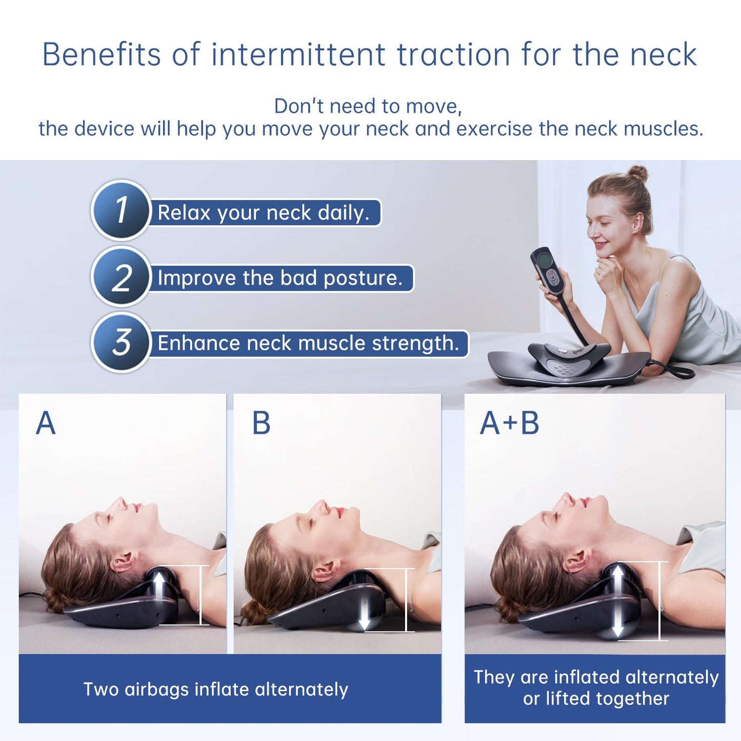 Multi-Functional Cervical Traction Device, Electric Neck Stretcher with Dynamic Neck Stretching, 3 Modes Electrotherapy and Hyperthermia to Relieve Neck Pain, 104 to 122℉(40 to 50℃), Easy to Use - Medaid International
