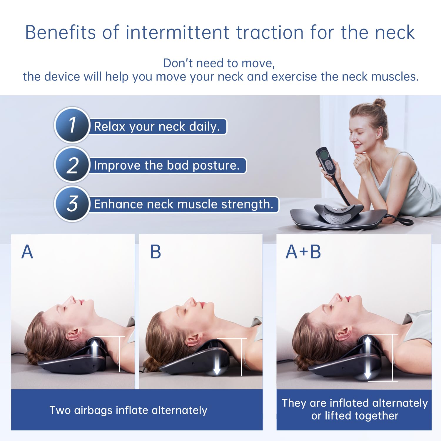 Multi-Functional Cervical Traction Device, Electric Neck Stretcher with Dynamic Neck Stretching, 3 Modes Electrotherapy and Hyperthermia to Relieve Neck Pain, 104 to 122℉(40 to 50℃), Easy to Use - Medaid International