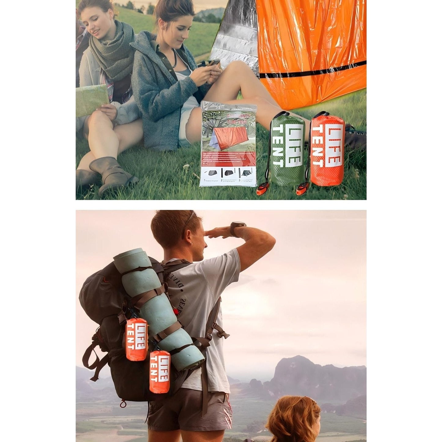 Emergency Survival Tent Kit - 2-Person Mylar Thermal Shelter, Waterproof Windproof Reusable Tube Tent with Whistle Paracord & Tent Clip, Compact Lightweight for Camping, Hiking, Emergency Prep