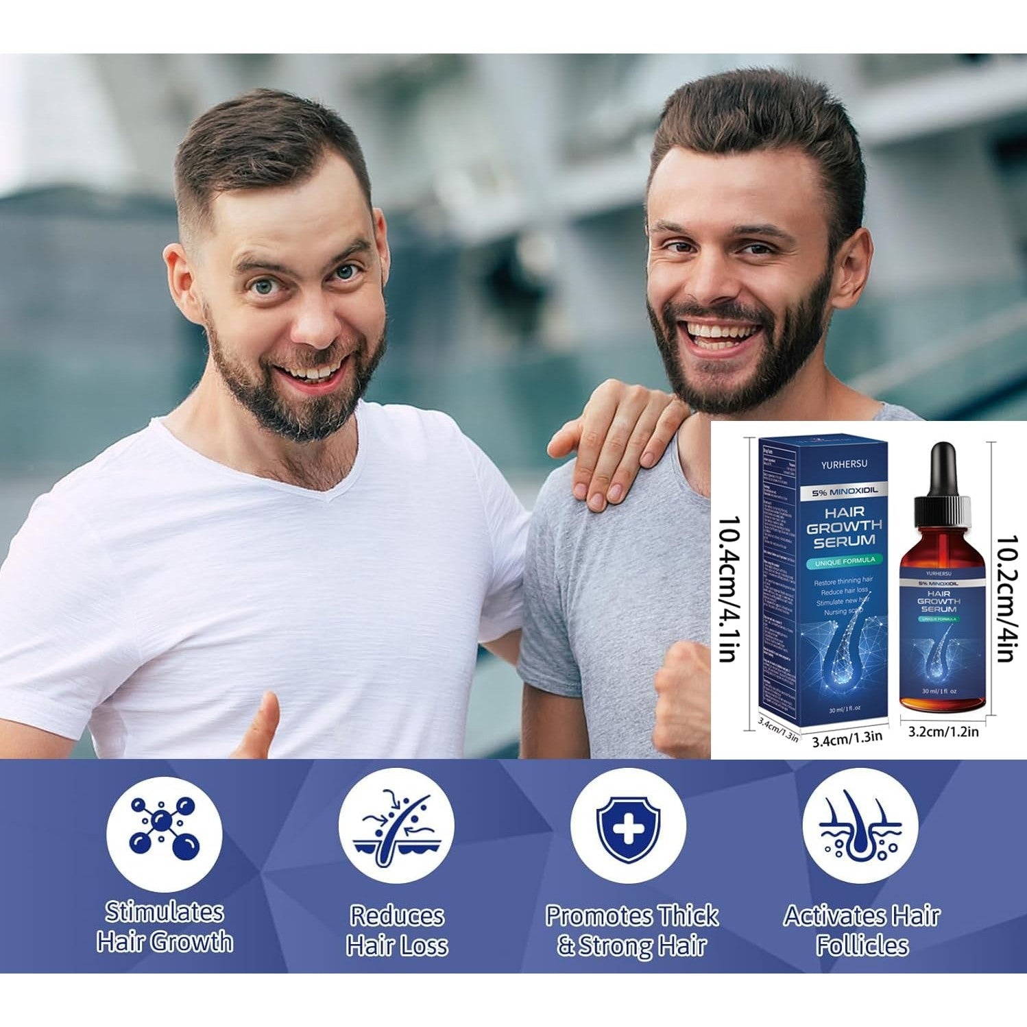 Hair Growth Serum, 5% Minoxidil, With Biotin & Glycerin, for Men's Beard & Women's Hair Regrowth, Anti Hair Loss Treatment, Make Hair Stronger Thicker Longer, 1 fl oz (30 ml) - Medaid International