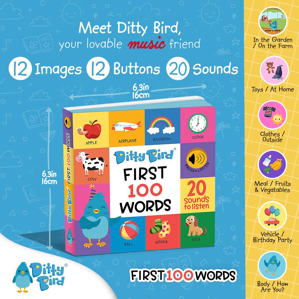 DITTY BIRD Interactive Musical Toy | 100 Words for Baby and Toddler | Educational Talking Toy | Explore Baby First 100 Words | Electronic Early Development Toys for Toddlers 1-3.…