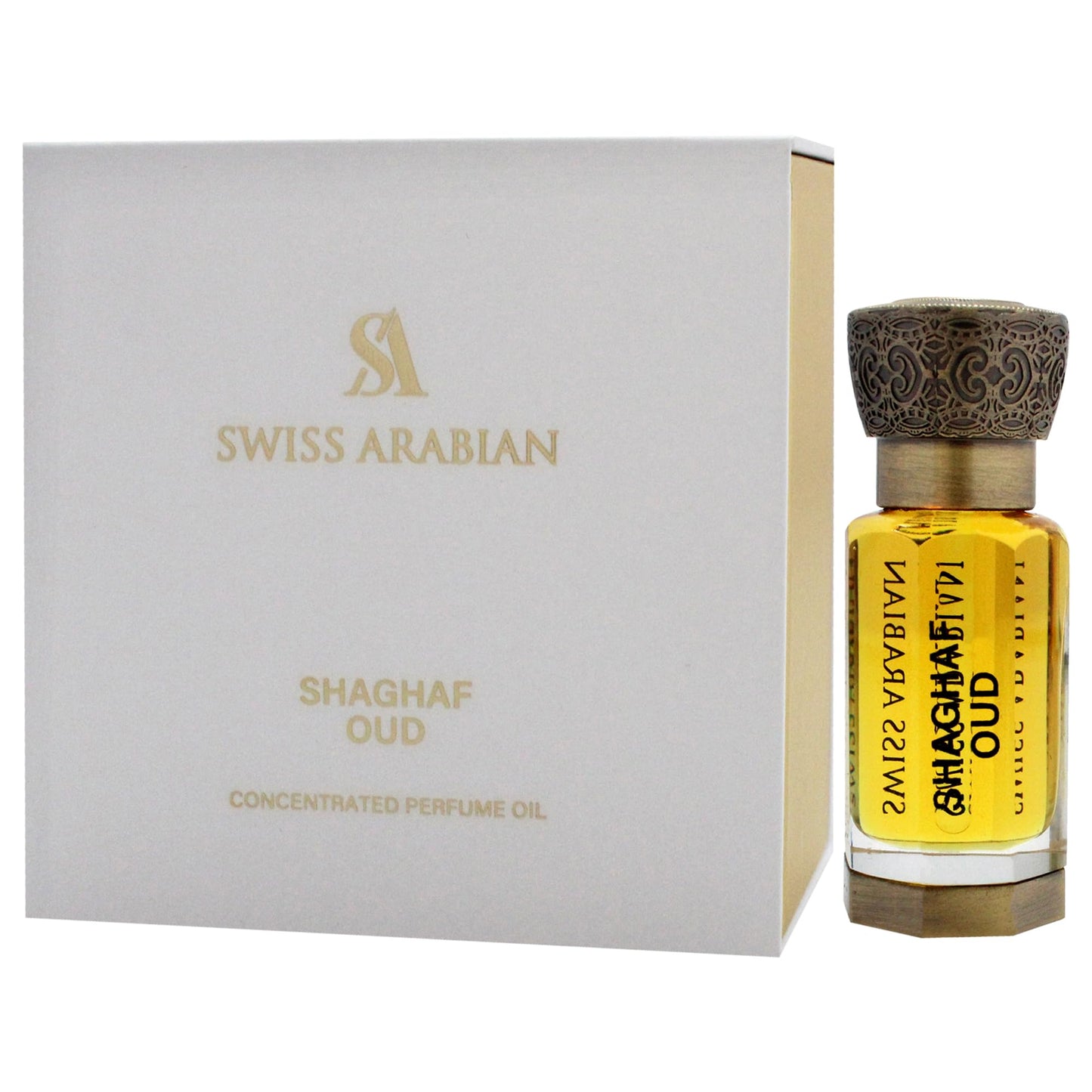 Swiss Arabian Shaghaf Oud - Luxurious Concentrated Perfume Oil - Long Lasting Artisan Perfume with Notes of Saffron, Praline, and Vanilla - 0.4 oz - Medaid International