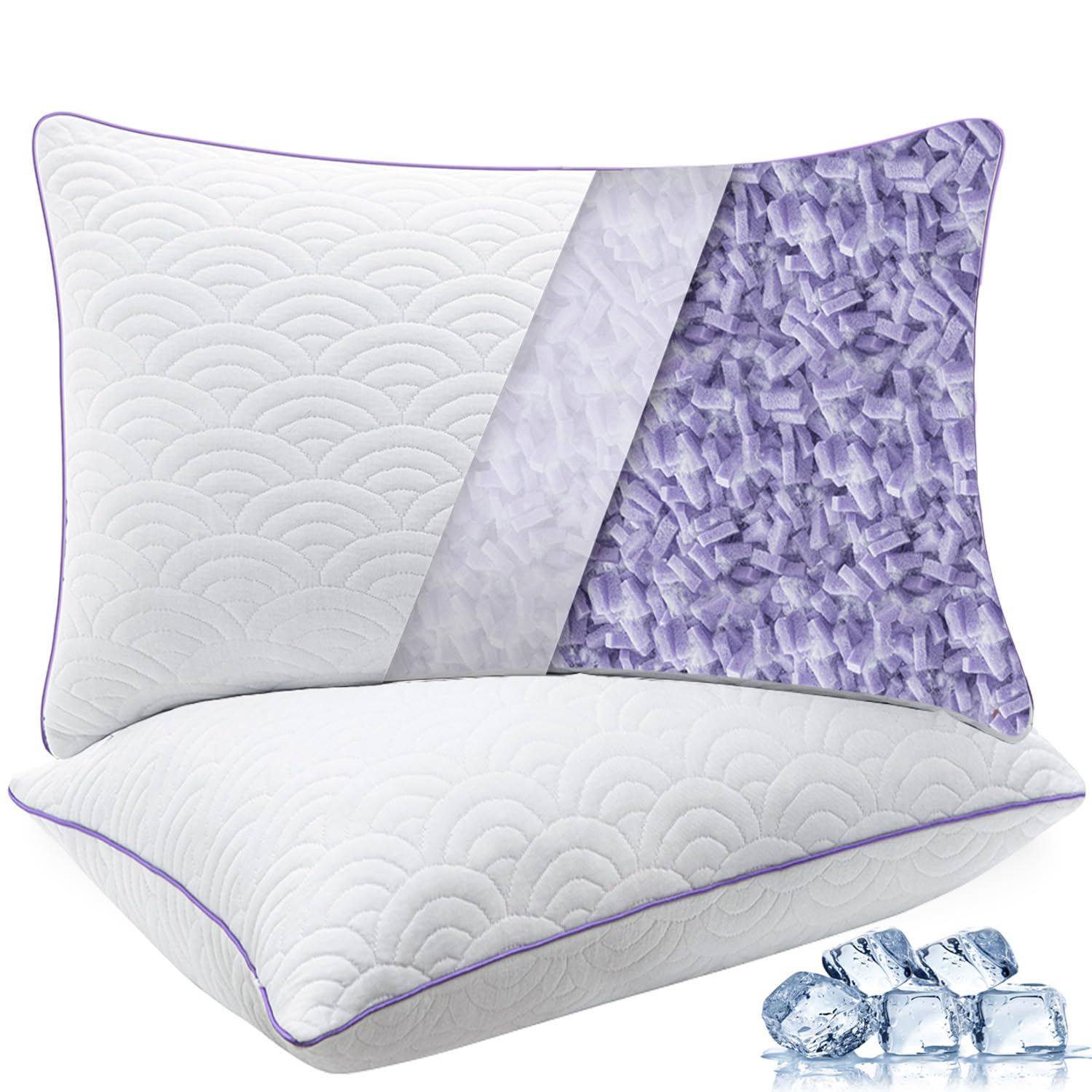 MOLCLCUY Memory Foam Pillows Queen Size Set of 2 Adjustable Cool Pillow for Side Back Stomach Sleepers Luxury with Washable Cover - Medaid International