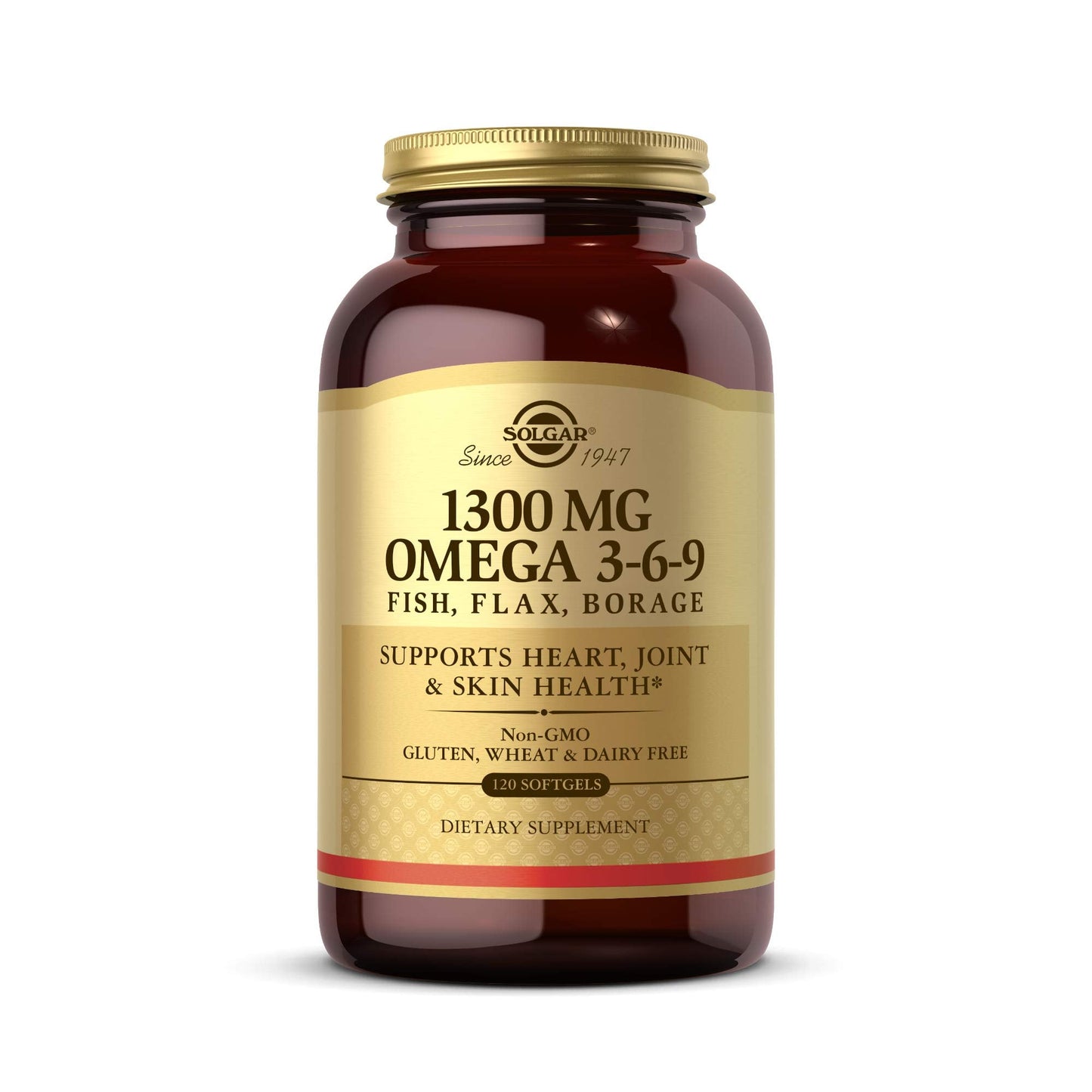 Solgar 1300 mg Omega 3-6-9, 120 Softgels - Fish Oil Supplement - Support for Joint & Skin Health - Includes Flaxseed & Borage - Contains EPA & DHA Omega 3 Fatty Acids - 40 Servings - Medaid International