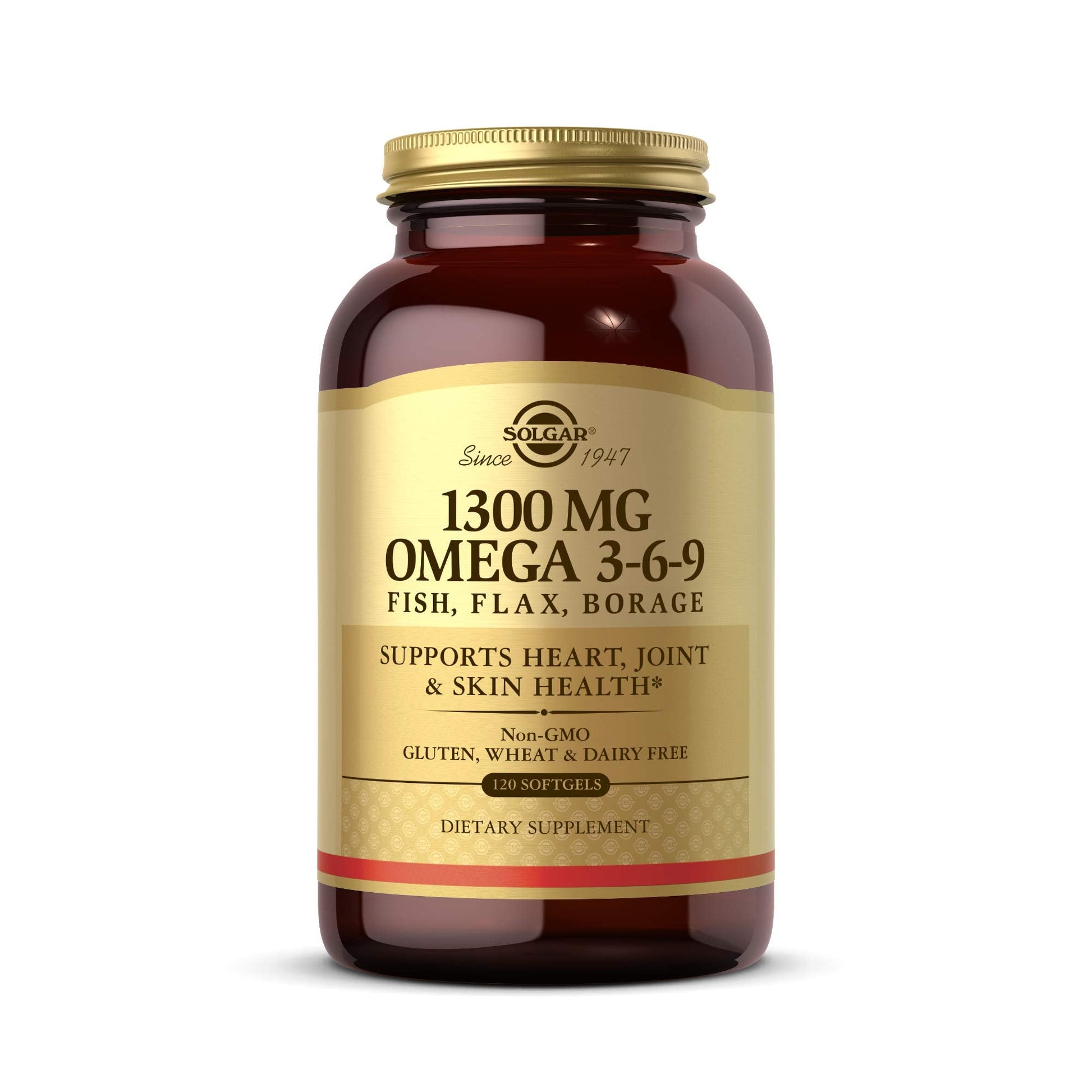 Solgar 1300 mg Omega 3-6-9, 120 Softgels - Fish Oil Supplement - Support for Joint & Skin Health - Includes Flaxseed & Borage - Contains EPA & DHA Omega 3 Fatty Acids - 40 Servings - Medaid International