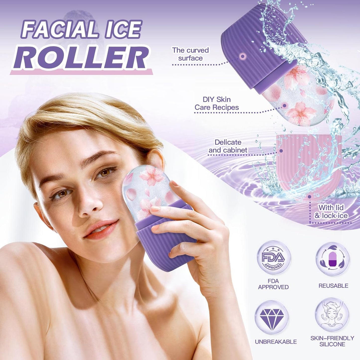 XML Ice Face Roller Silicone Facial Cube for Eyes Neck Massage Remove Dark Circle Pore Shrink Face Beauty Skin Care Ice Mould Kitchen Tools (ICE-ROLLER-1) - Medaid International