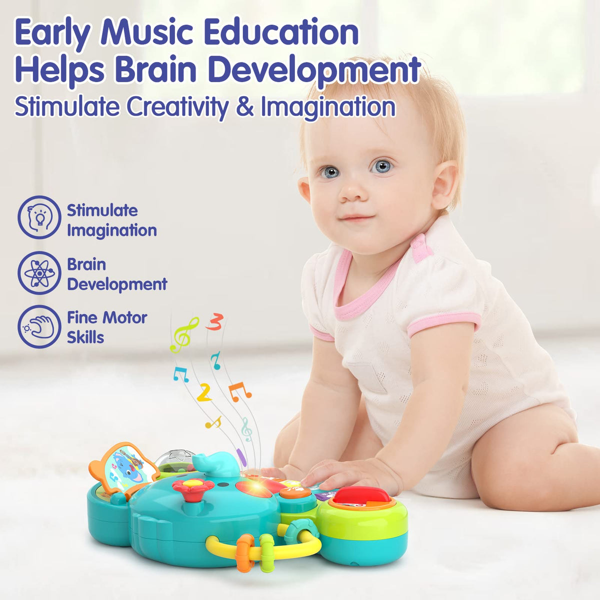 Hola 2-in-1 Musical Elephant Keyboard Interactive Baby Toy with 7 Play Activities, Light-Up Buttons, Piano, Nursery Rhymes, and Sensory Development Features for Motor and Cognitive Skills 6M+