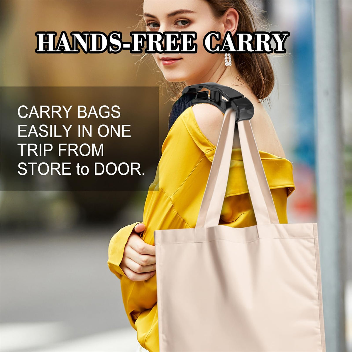 TERRIFI Grocery Bag Carrier Handle, 2 Pack, Soft Cushion Grip, Hands-Free Plastic Bag Holder, Ideal for Shopping, Easy Carry Solution, Black
