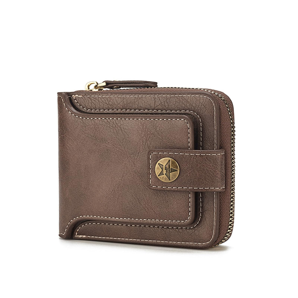 KASTWAVE Mens Wallets, PU Leather Wallet with Coin Purse, Mini Bifold Wallet with Zipper Buckle, Multiple Compartments Card Holder Small Wallet with ID Windows for Cards, Cash, Brown