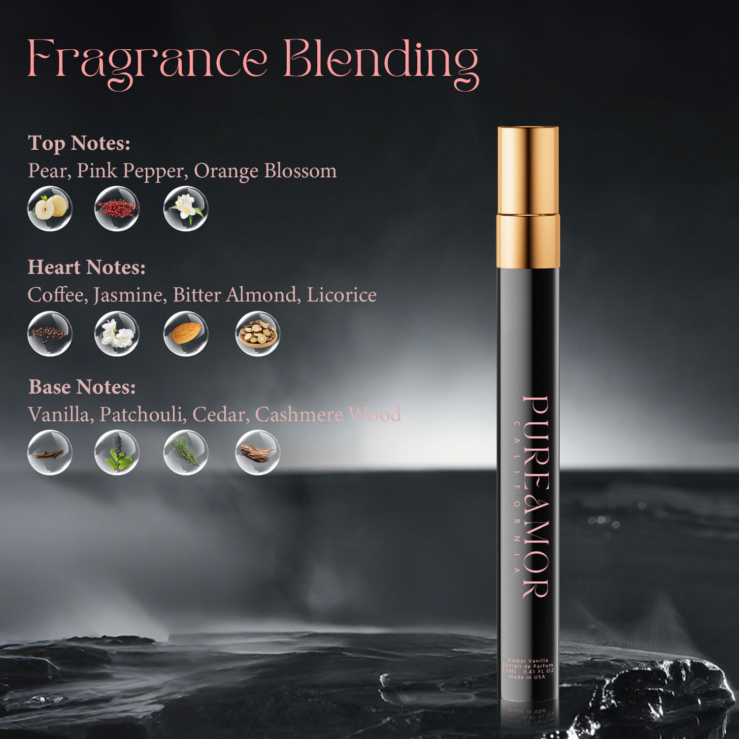 PUREAMOR Pheromones Perfumes for Women, Amber Vanilla Perfume, Long Lasting Eau De Parfum, Premium Sent Blend Cologne for Men & Women, 0.41 fl.oz Travel Size Perfumes Spray - Medaid International