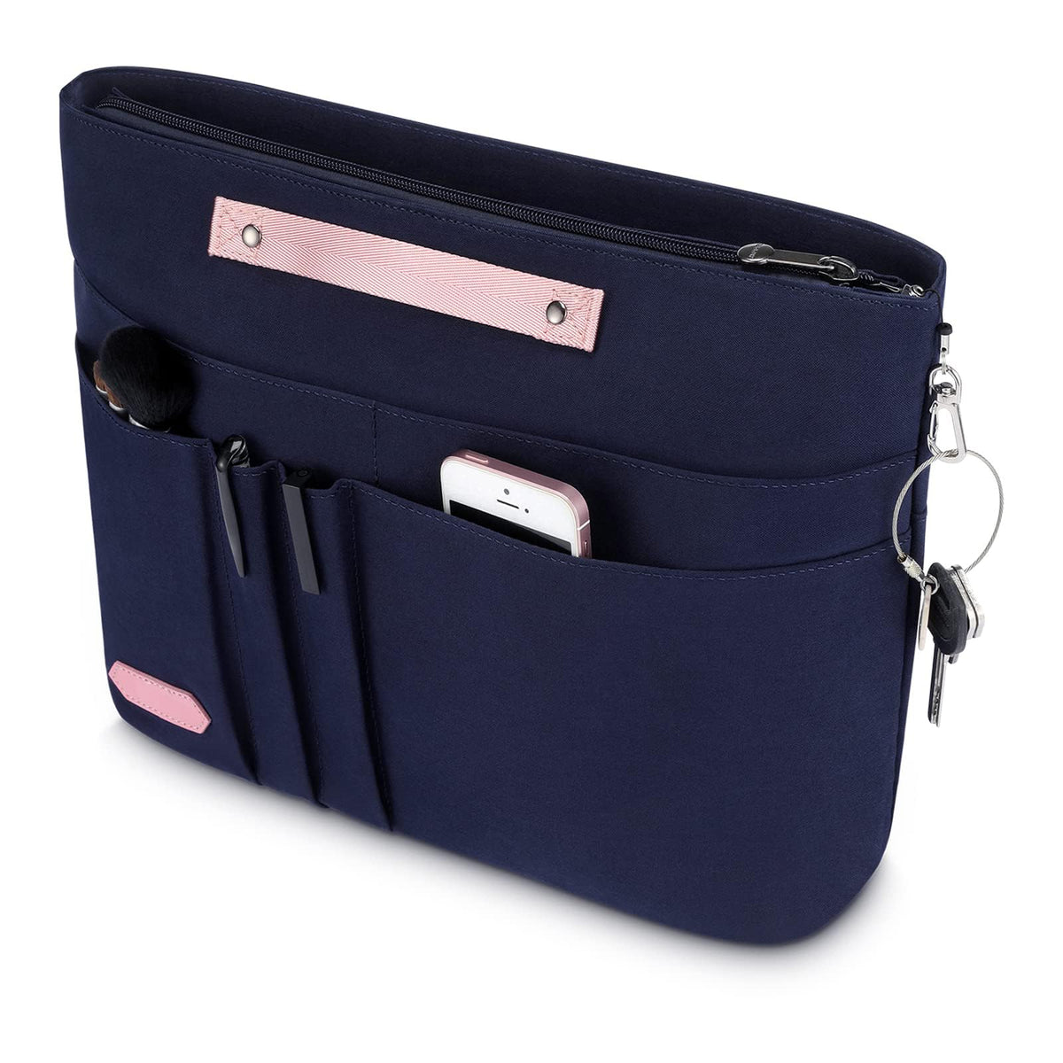 TERRIFI Purse Organizer Insert for Handbags,Tote Bag Organizer Insert Zipper Bag for Women, Handbag Organizer Inside Liner with 15 Pockets(Blue, M)