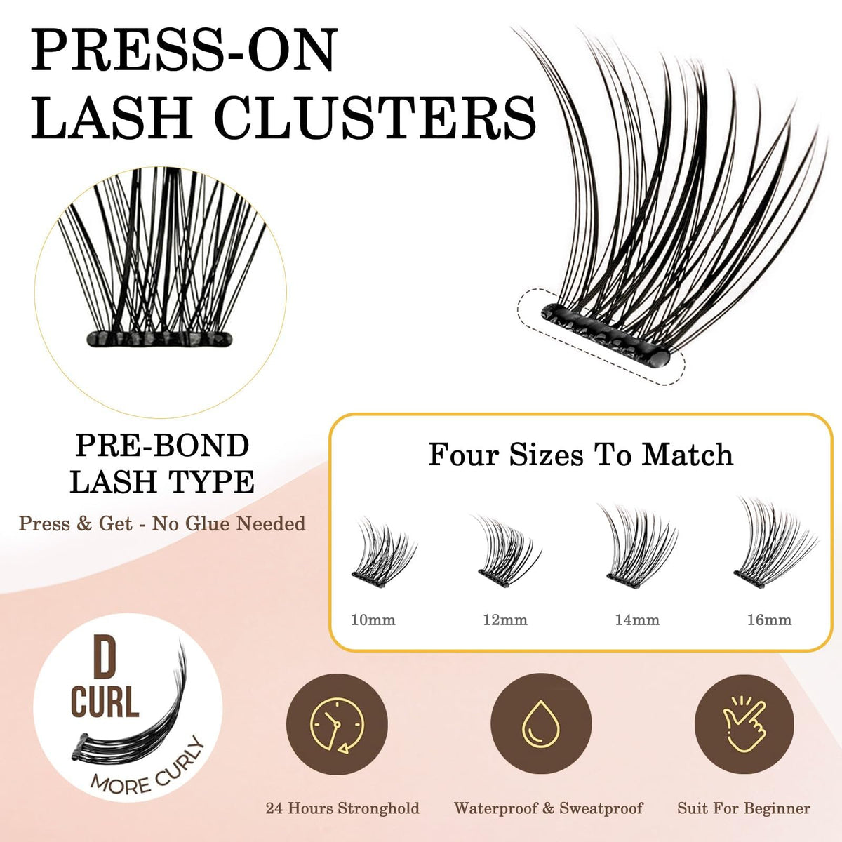 KASTWAVE Self Adhesive Eyelashes, 120Pcs Natural Look, No Glue Needed, Reusable Lashes, Black, Synthetic Hair, Clusters