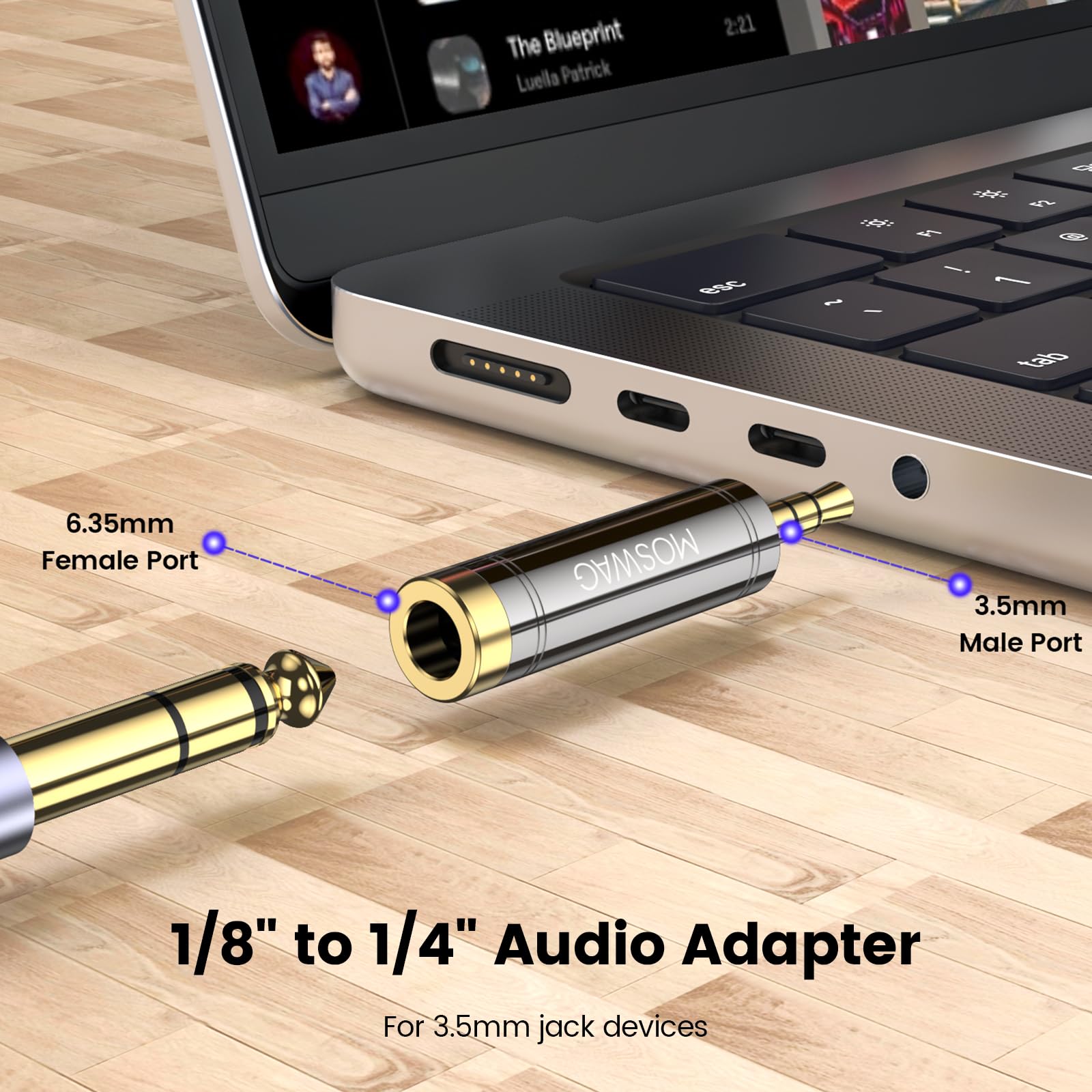 MOSWAG 3.5mm Male to 1/4'' Female Stereo Headphone Adapter, 3.5mm(1/8'') Plug Male to 6.35mm (1/4'') Jack Female Stereo Adapter for amplifiers, Mixing Console, Home Theater Devices, Electric Guitar - Medaid International