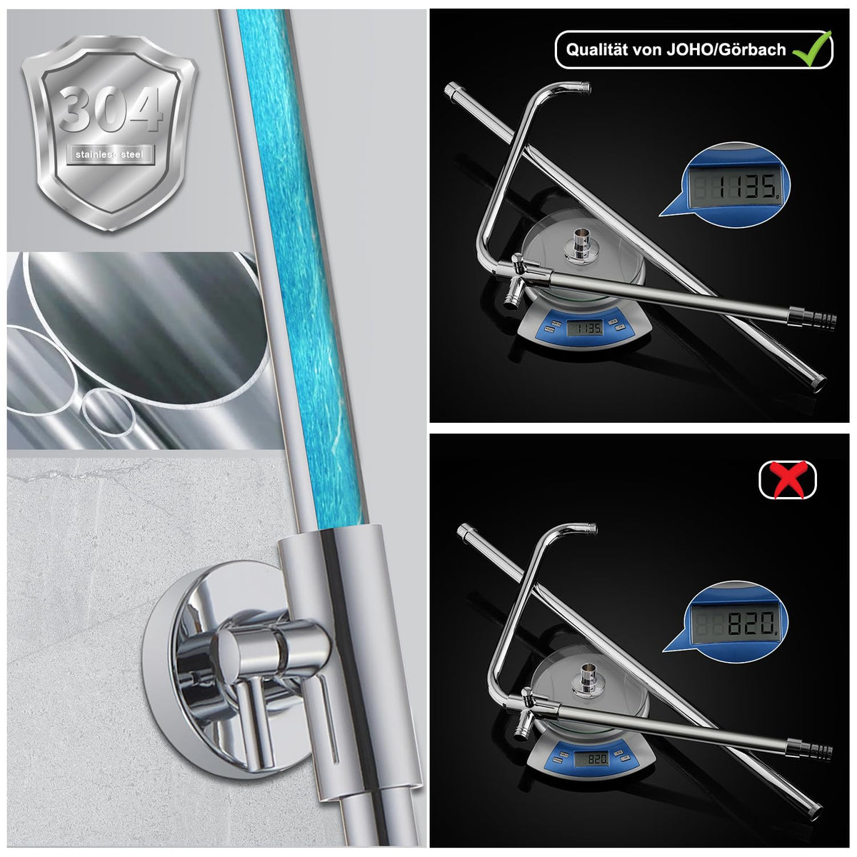 Görbach Stainless Steel Shower System, Shower Set without Luminaire, Rain Shower, Overhead Shower Set Chrome Square (SJ-E3030CP)