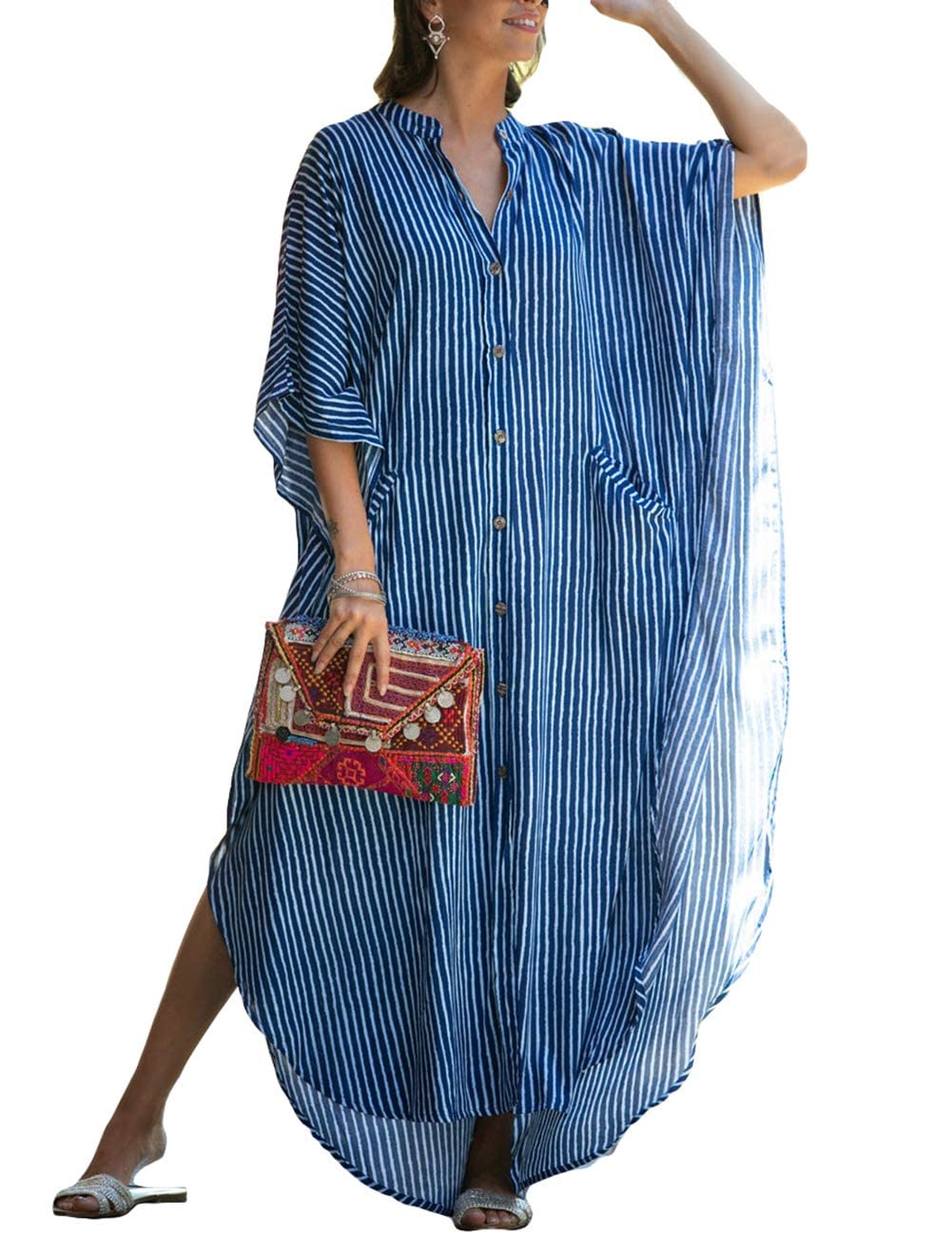 KASTWAVE Maxi Bohemian Dress, Kimono, Beach Coverup