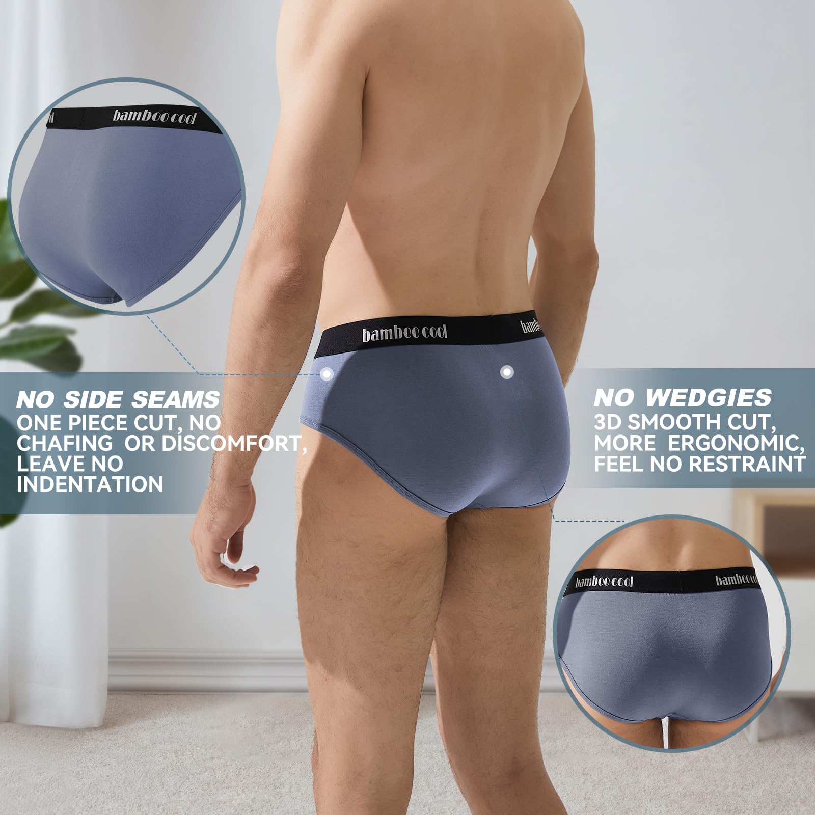 BAMBOO COOL Men's Underwear Briefs Soft Breathable Briefs Underwear Contour Pouch No Fly Men's Briefs - Medaid International