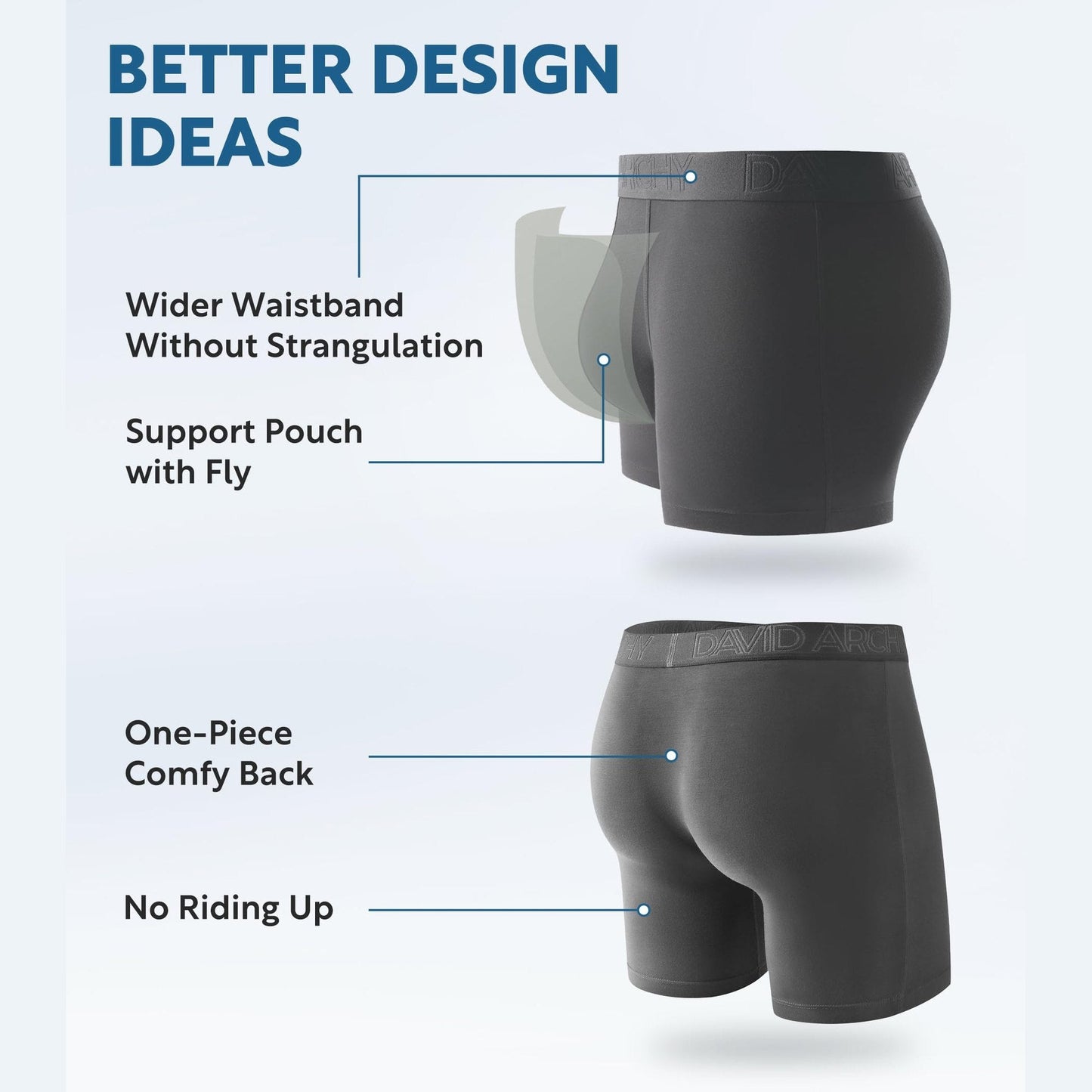 DAVID ARCHY Men’s Underwear Boxer Briefs Soft Comfortable Underwear Boxer Briefs for Men Breathable Moisture-Wicking 4 Pack (M, Black/Dark Gray - 5.5" in 4 Pack) - Medaid International
