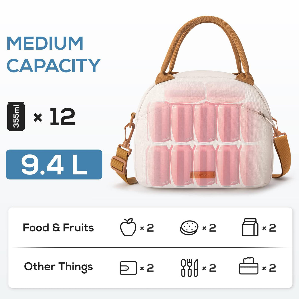 TERRIFI Stylish and Spacious Lunch Bag Set, Perfect for Work, School, Picnics, and Travel - Includes Utensils and Insulated Tote Bag (Beige)