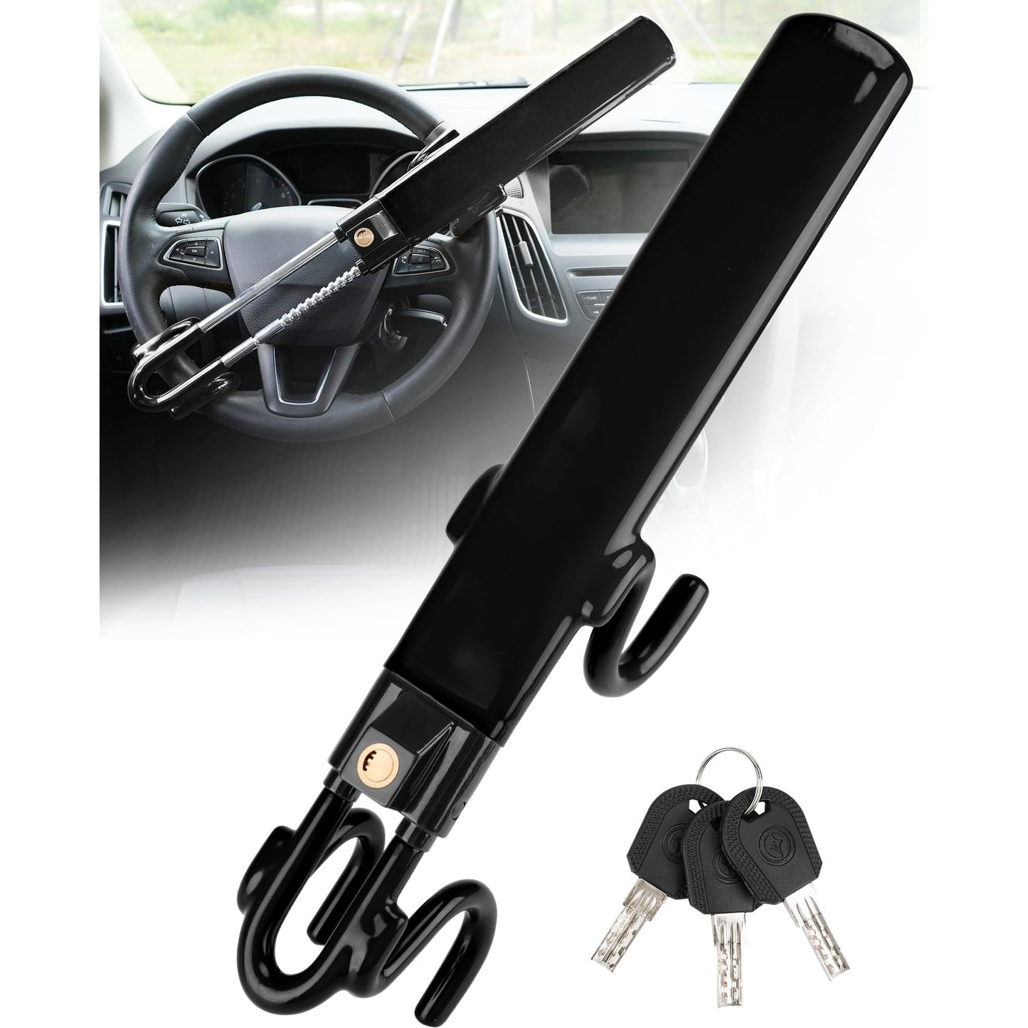 Tevlaphee Steering Wheel Lock Anti-Theft Car Device Heavy Duty Security Car Lock Antitheft Locking Devices Great Deterrent Adjustable Car Wheel Lock Anti Theft for Vehicle Truck with 3 Keys(Black) - Medaid International