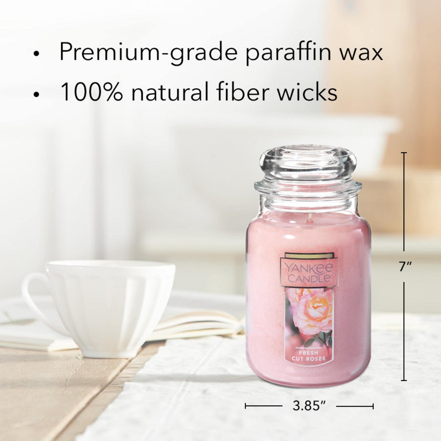 Yankee Candle Fresh Cut Roses Scented Premium 22oz Single Wick Candle Over 110 Hours of Long-Lasting Aroma Ideal for Home Decor Gifting and Events Classic Large Jar Pink - Medaid International