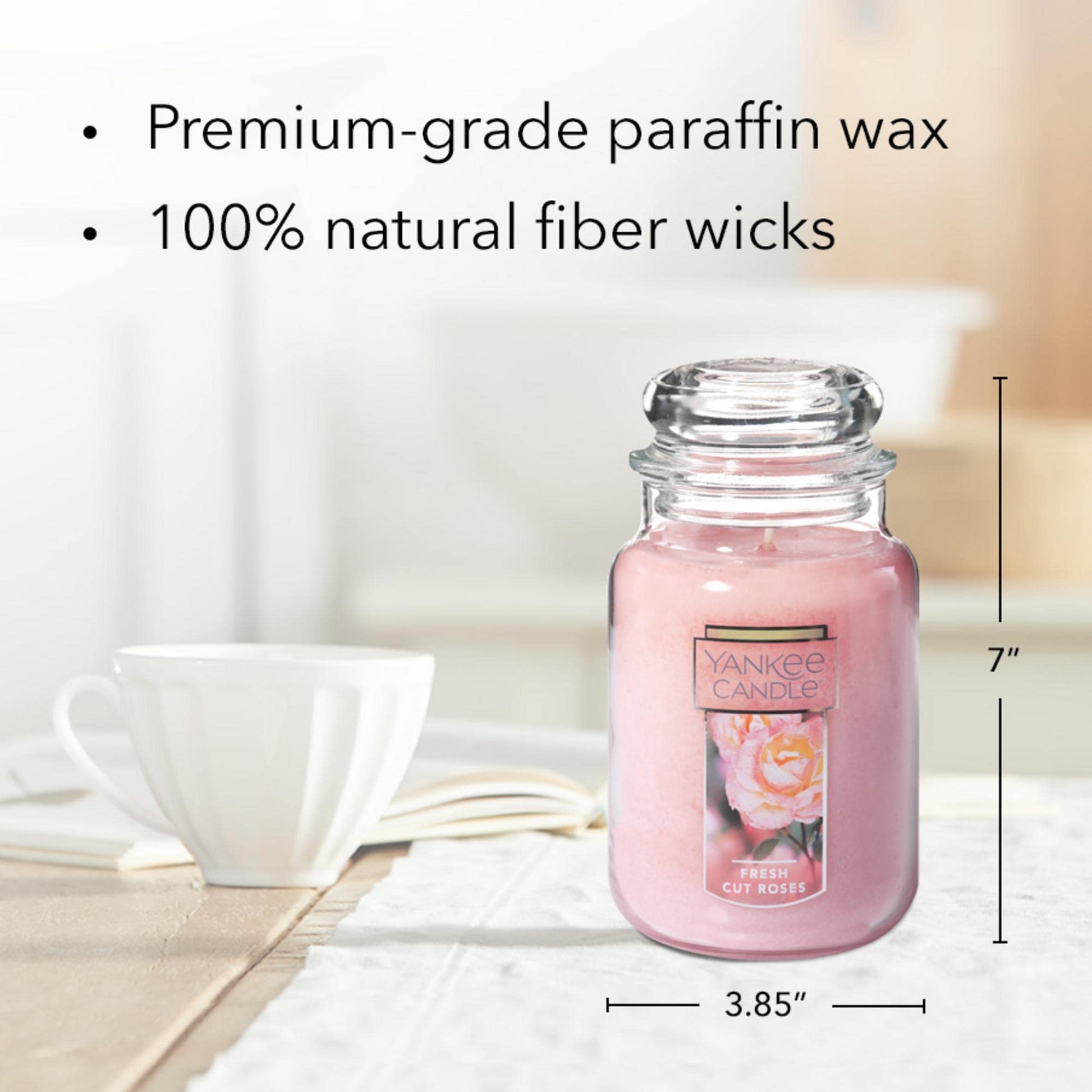 Yankee Candle Fresh Cut Roses Scented Premium 22oz Single Wick Candle Over 110 Hours of Long-Lasting Aroma Ideal for Home Decor Gifting and Events Classic Large Jar Pink - Medaid International
