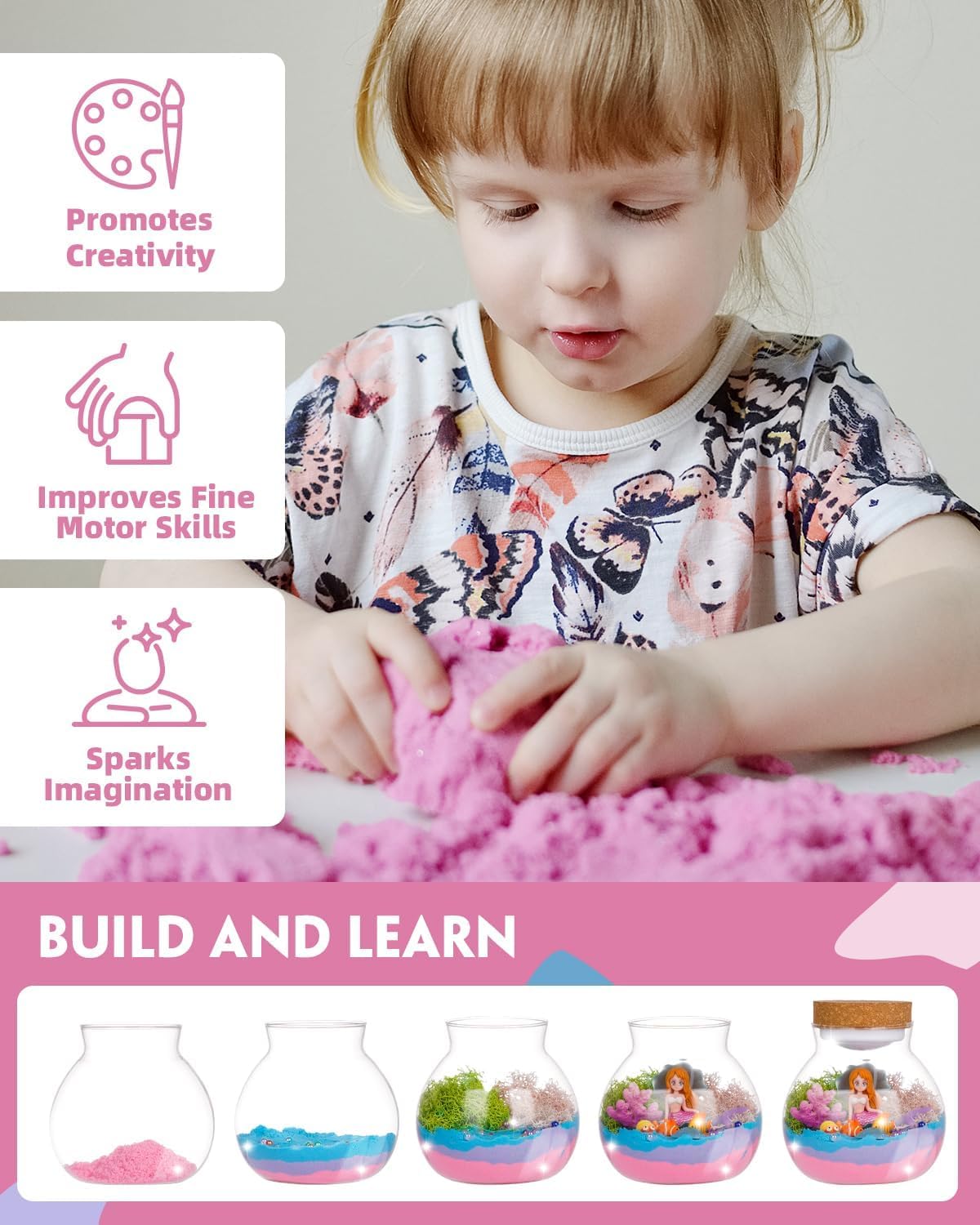 Mermaid Terrarium Kit for Kids, DIY Arts & Crafts Gift for Girls Ages 4 5 6 7 8-12 Year Old, LED Night Light with Remote, Best Birthday Easter Unicorn Toys Gifts for Girls Kid