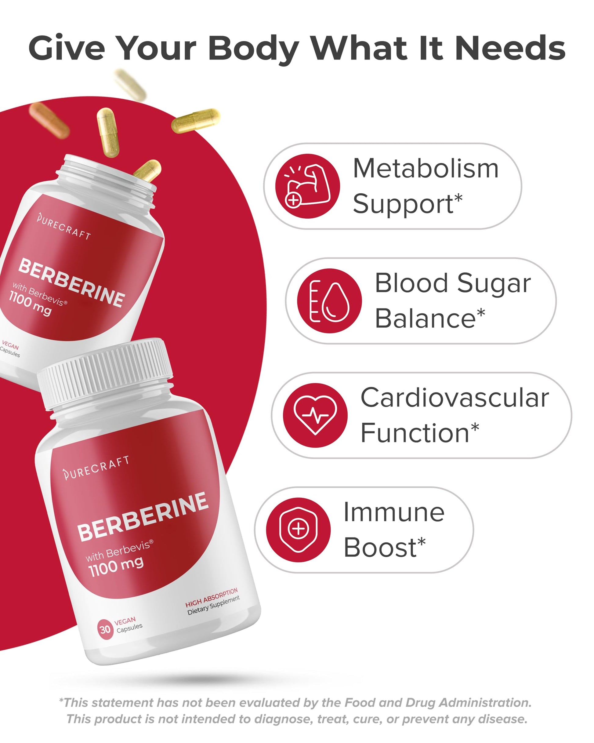 PURECRAFT Berberine Supplement 1000mg - Bioavailable Berberine Phytosome Supplement for Metabolism Support & Circulatory Wellness - 7X Absorption - Non-GMO, Gluten-Free – 60 Capsules - Medaid International