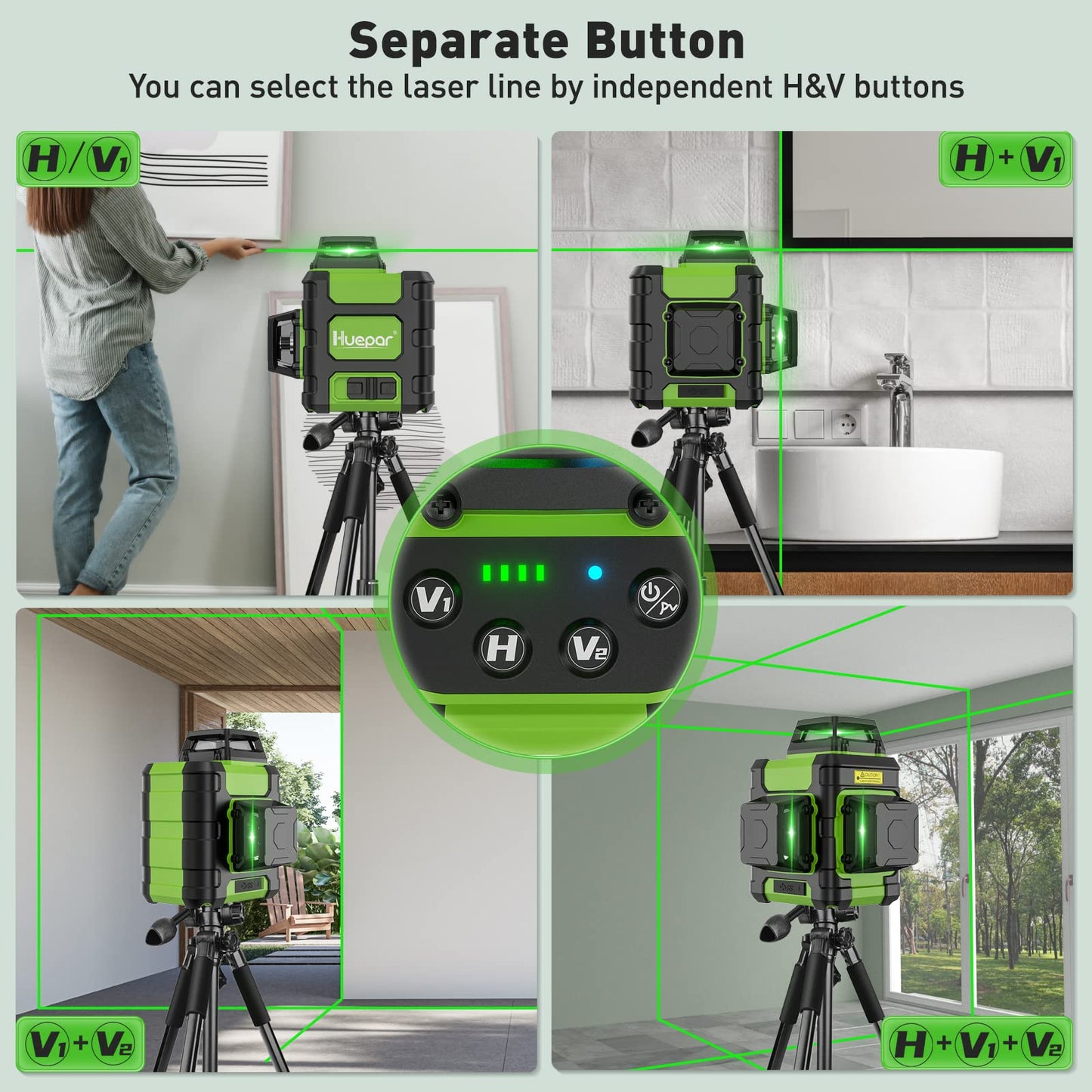 Huepar Laser Level 360 Self Leveling, Rechargeable Green Laser 3x360° Cross Line Lazer Leveler 3D Level Laser Tool for Construction and Picture Hanging, Strong Magnetic Bracket&Hard Carry Case -HM03CG - Medaid International