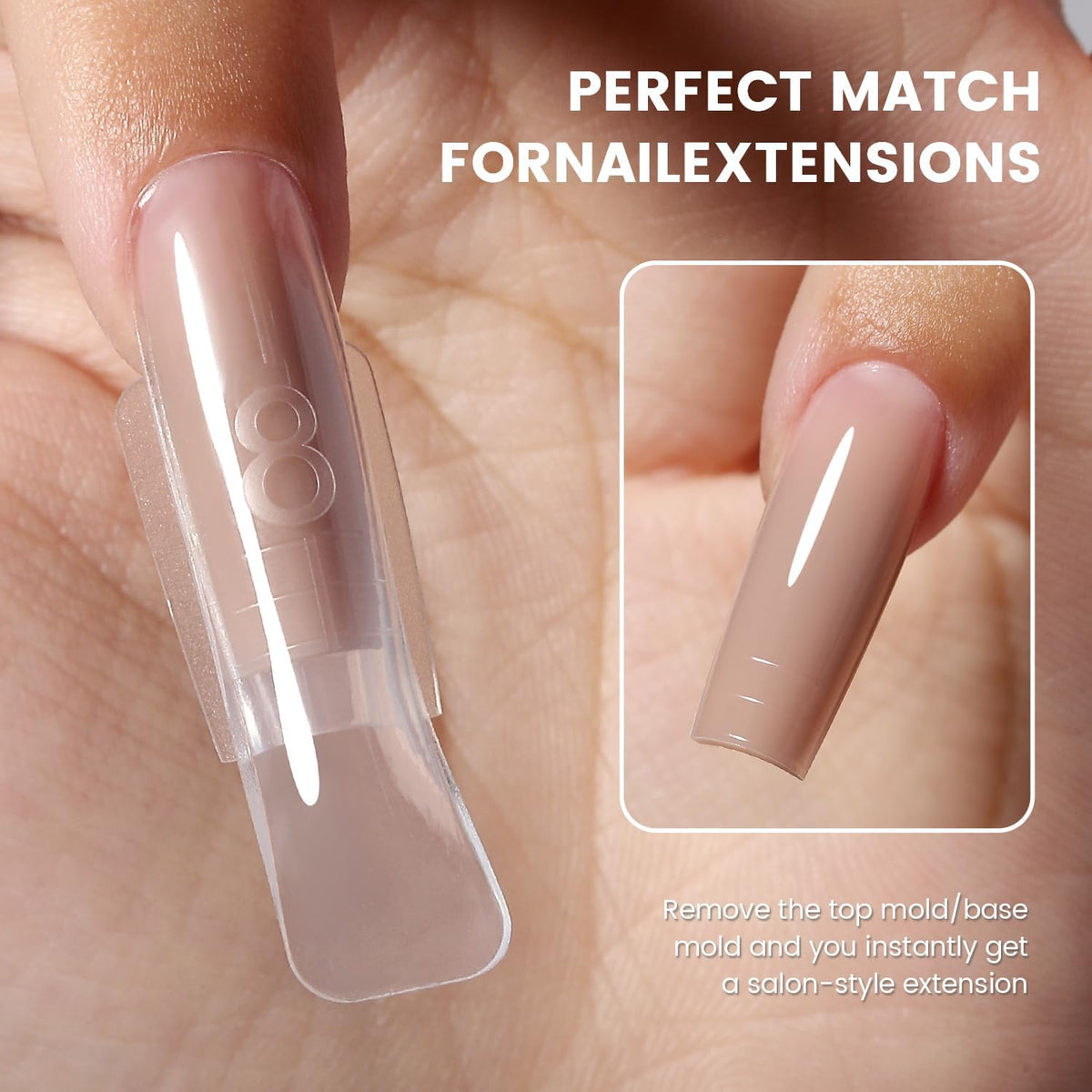 TERRIFI 240 PCS Square Sandwich Nails Dual Forms with Box, 15 Sizes Top and Bottom Nail Molds for Quick Extension, Reusable Short Square Dual Forms with Scale Lines for Salon DIY Nail Art