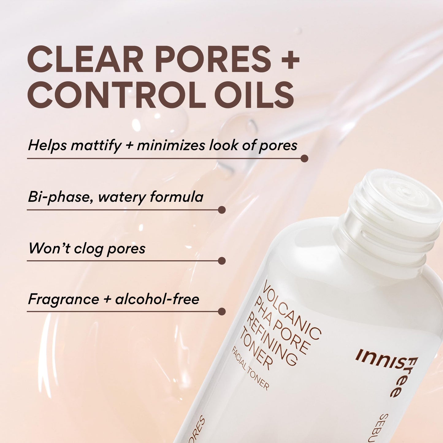 innisfree Volcanic PHA Toner, Korean Skincare with AHA & BHA, Refines Texture, Controls Oil, Exfoliating Face Treatment - Medaid International